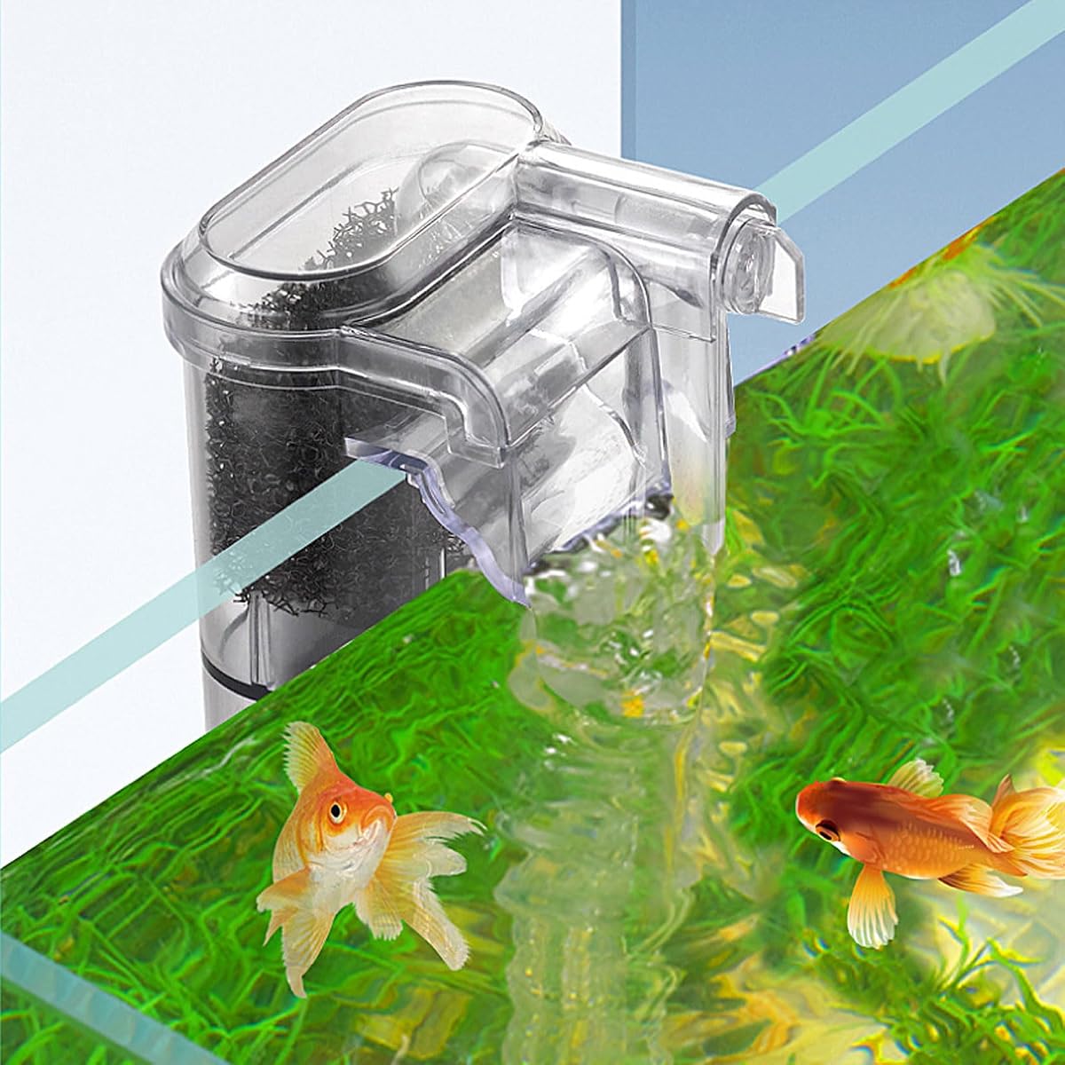Filtro de acuario delgado, filtro silencioso para tanque de peces para acuarios de 3-10 galones con 1 esponja de prefiltro, flujoajustable,250 l/h