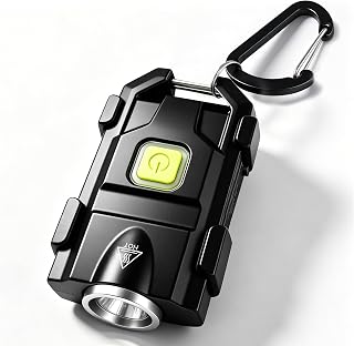 lexall Keychain Flashlight 500 Lumens, USB-C Rechargeable EDC Pocket Light, Aircraft Aluminum, 3 Modes, Cap Clip & Carabiner, Glow-in-Dark Button — Camping, Hiking, Concert, Emergency