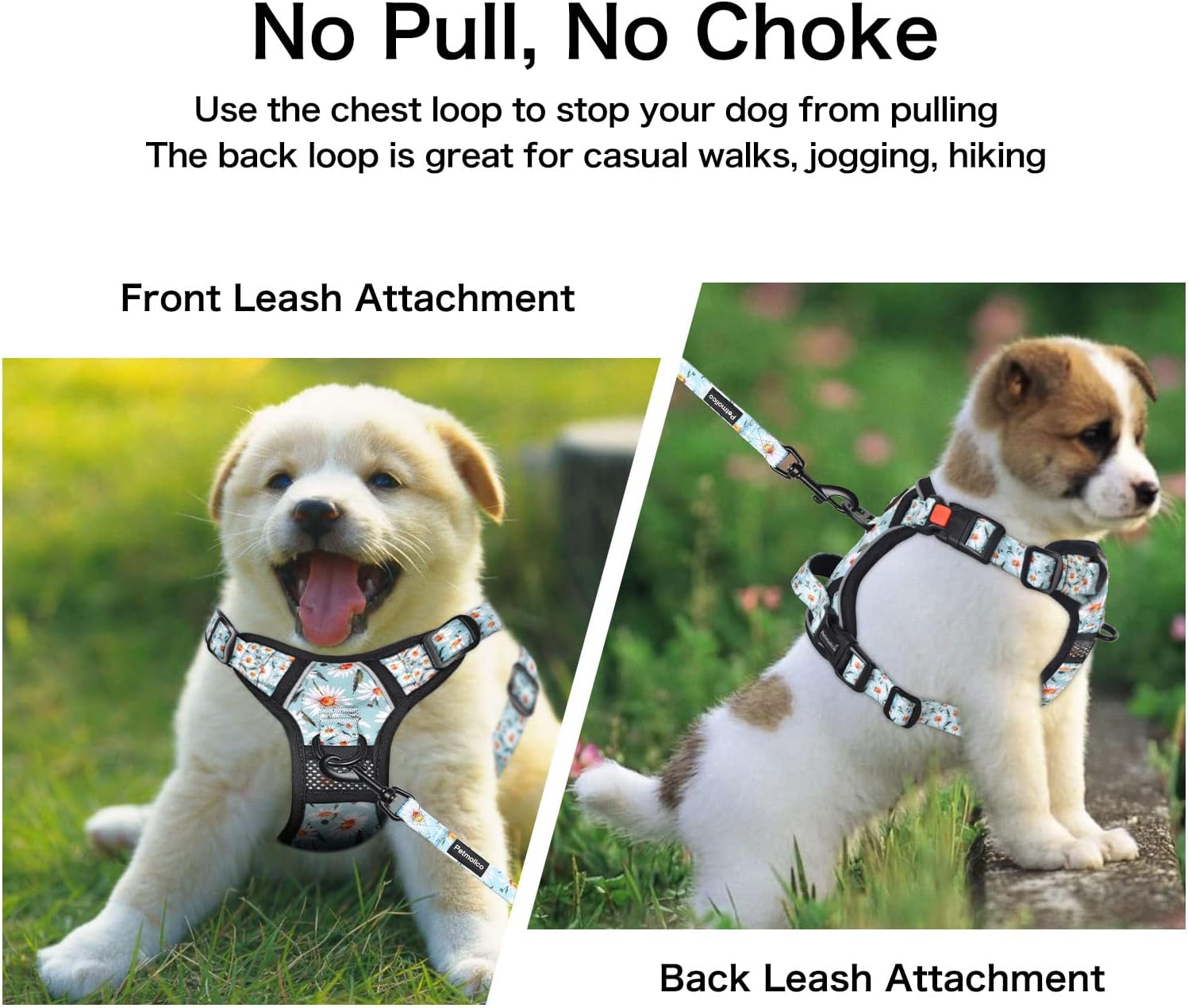Petmolico No Pull Dog Harness Set with Leash Attachment Easy Control Handle Reflective Harness Vest Small Breed, Puppy Vest and Leash Set with Poop Bag Holder, Medium - Daisy