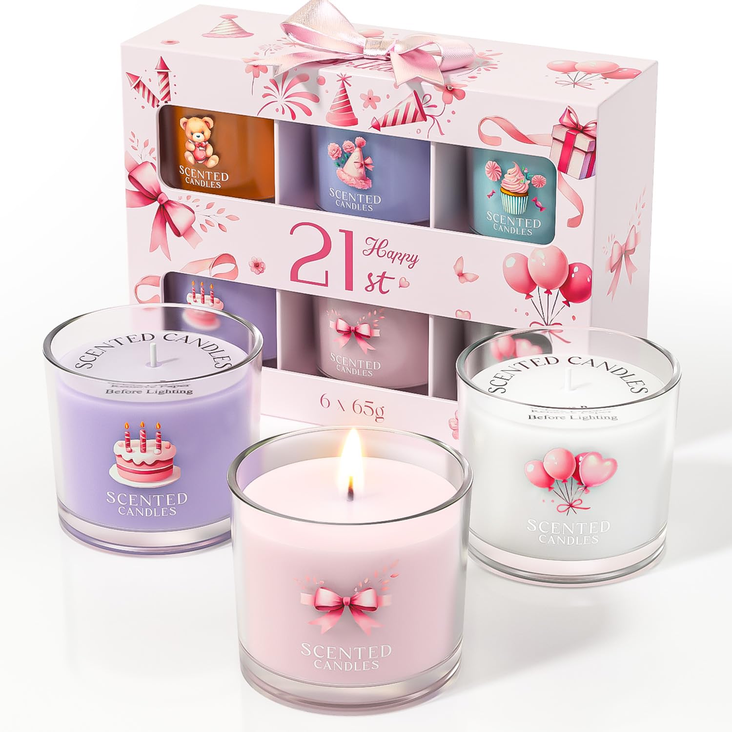 CHILLFLAME 21st Birthday Gifts for Girls, Birthday Candle Gift Set for Her, 6 Scented Votive Candles, Candles Gifts for Women/Men (6 Color, 14 oz)