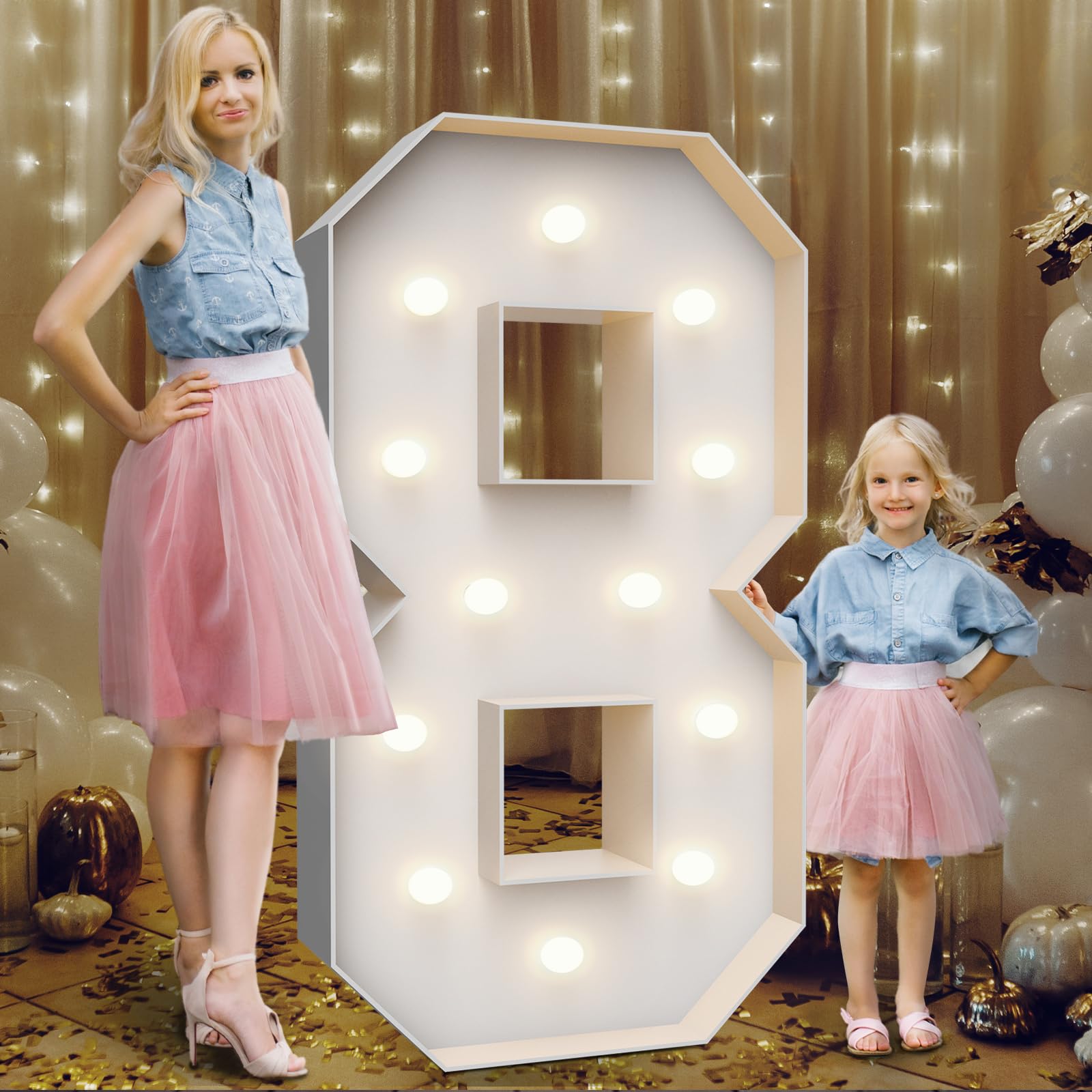 Teebloom 4FT Marquee Light Up Numbers 8,Party Decoration Large Marquee Light Up Letters with Weighted Water Bag,Pre-cut Foam Board Set Can Be Used for Birthdays,Weddings,Baby Anniversaries โ image 1