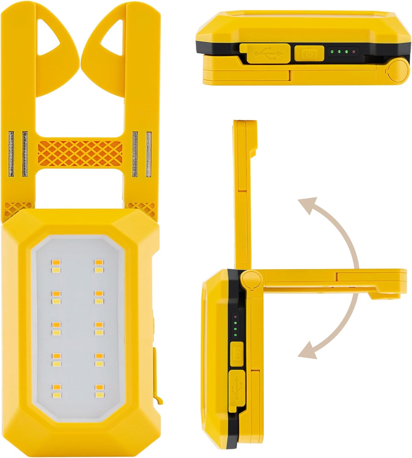 Worklite Pro LED Rechargeable Magnetic Work Light 2.5W 1,500 Lumens 4,000 MaH 8+ Hours on Single Charge, Hanging Hook 3 Lighting Modes, Job Site Lighting for Camping, Working, and Emergency