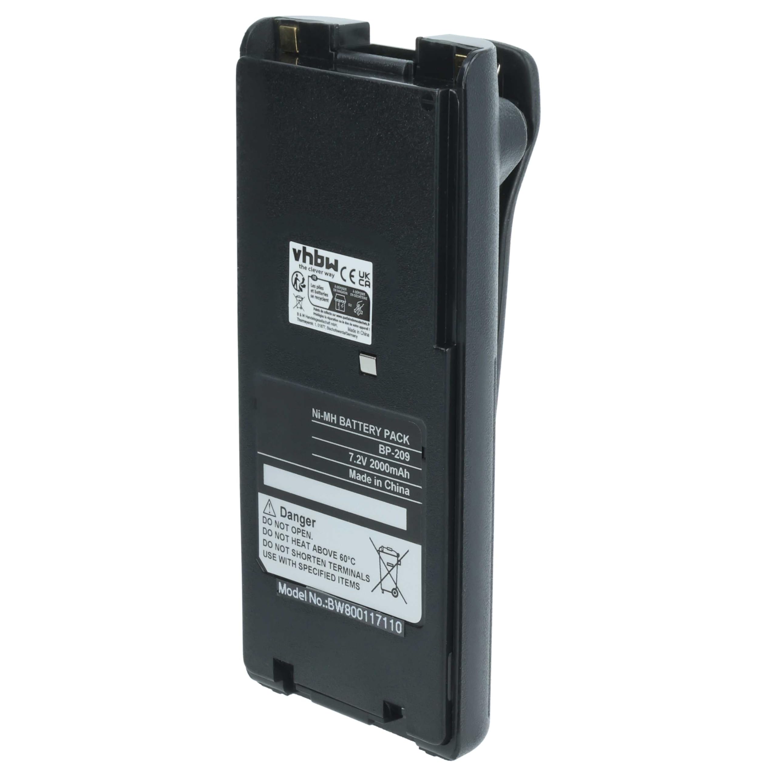 vhbw batteria compatibile con Icom IC-T3H, IC-F4GT, IC-V81, IC-V82, IC-U82, IC-V8 radio (2000mAh, 7,2V, NiMH)