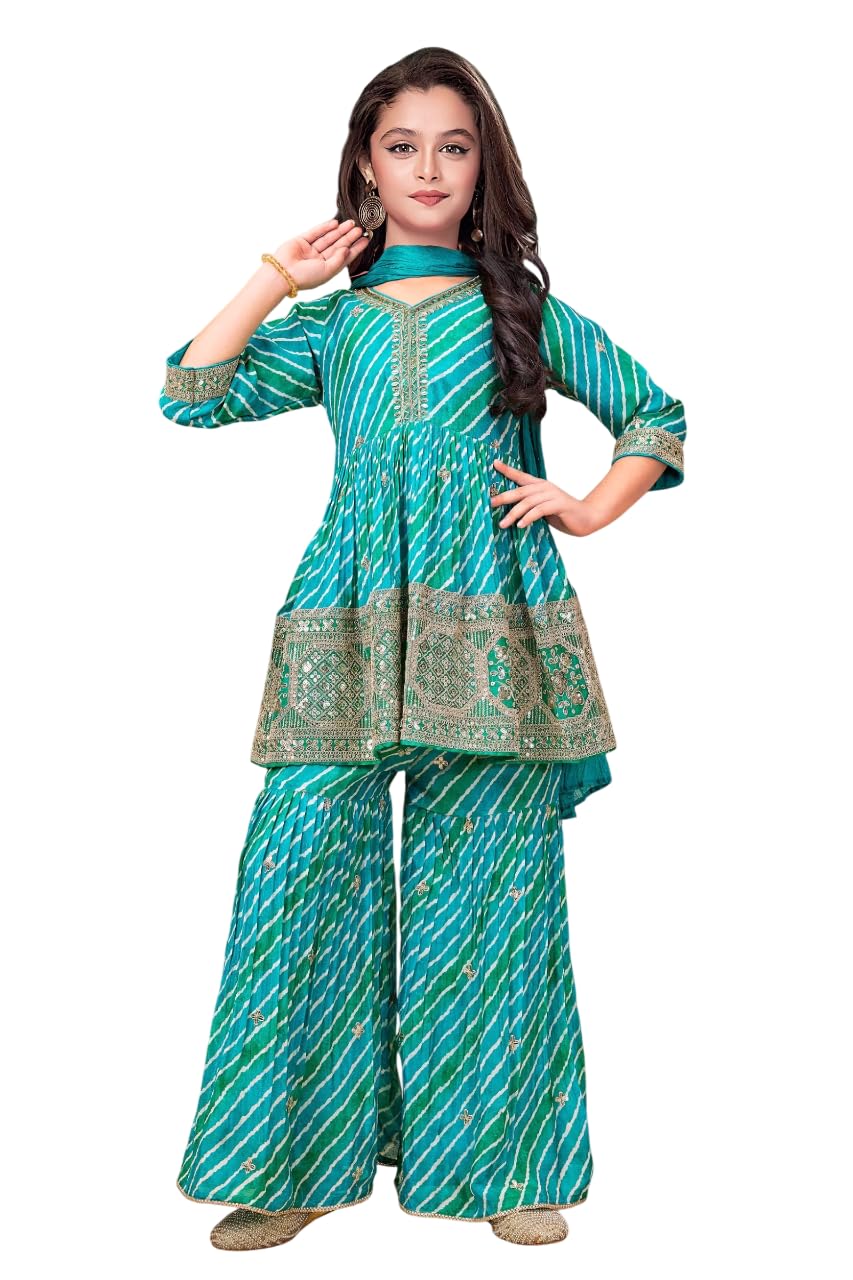 White Button Girls Georgette Sharara Suit Set | Premium Designer Ethnic Wear for Kids