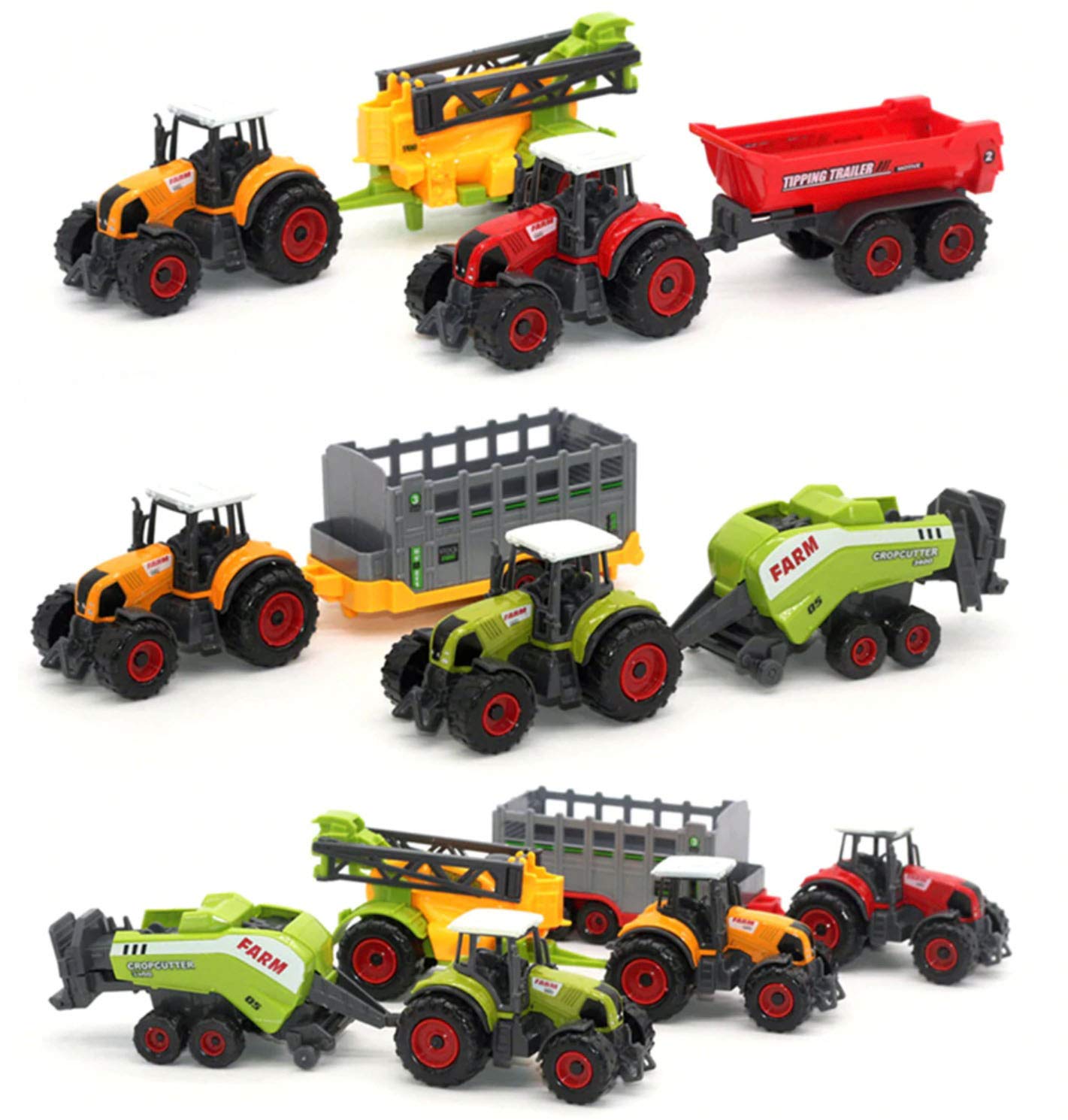 Magicwand® Free Wheel Push & Go Farmer Tractor Set with Random Trolley Attachment (Pack of 3 Sets)