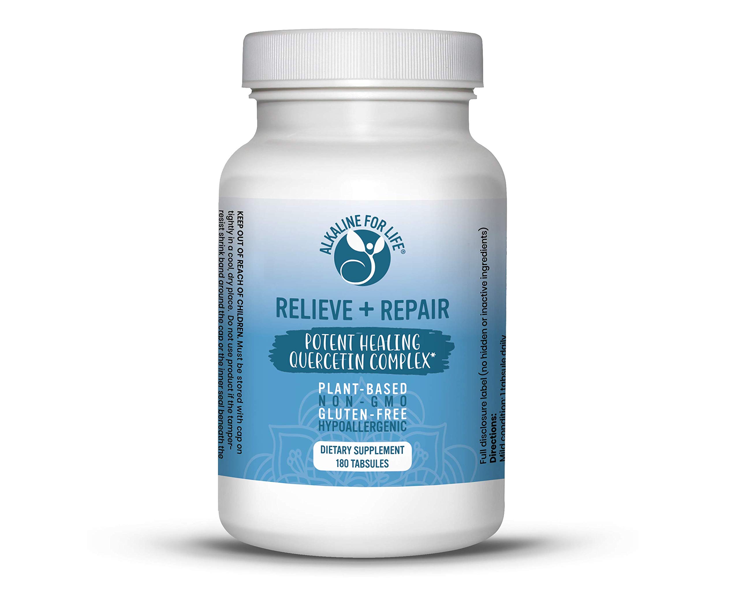 Relieve + Repair Quercetin 1000mg, Pomegranate Juice Powder, OPC Antioxidants Supplement - Pure Quercetin Dihydrate -Preferred Form for Bioavailability (180 Easy to Swallow Tabs)