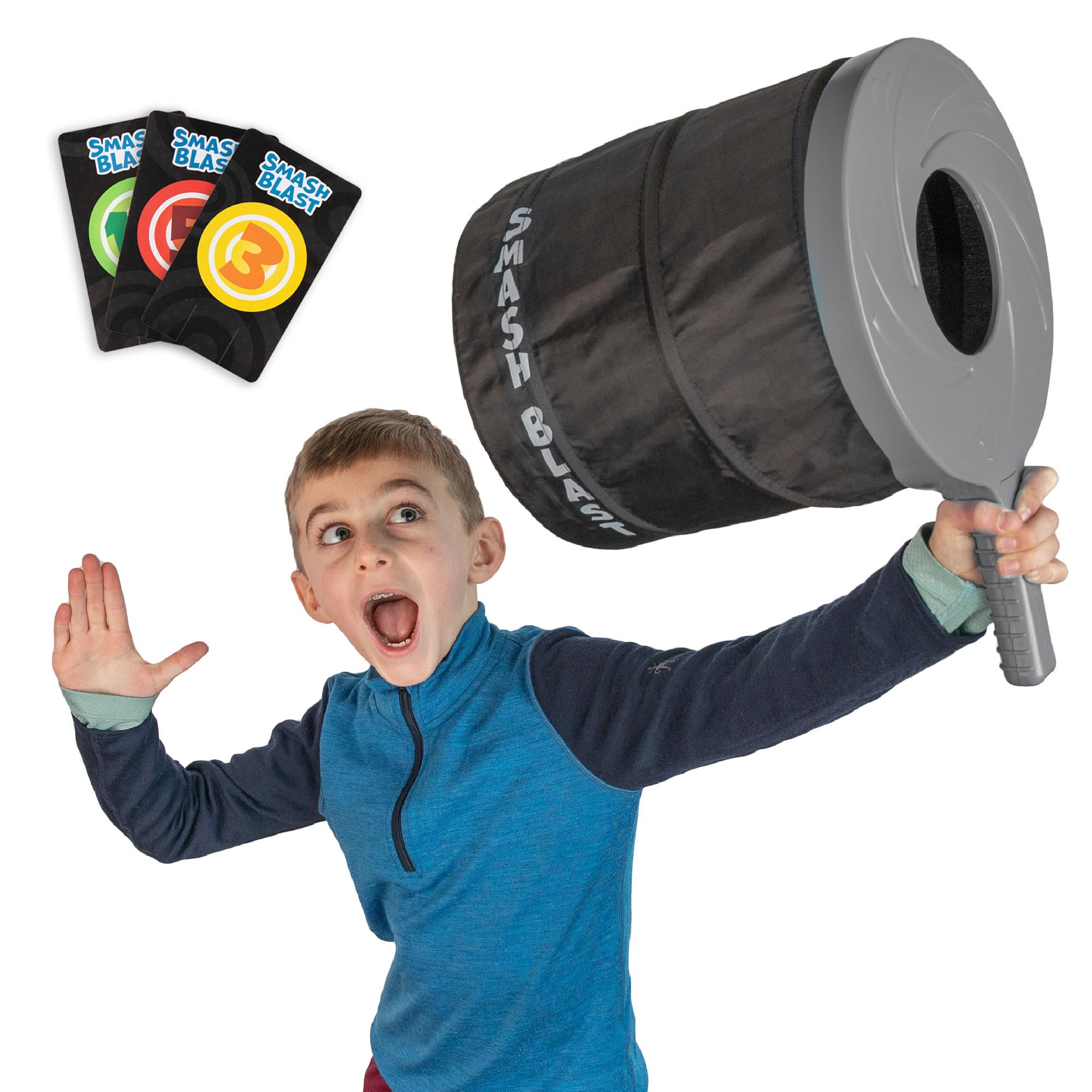 Smash Blast Pro Air Cannon Toy, Shoots Air Vortex 20+ Feet, Rapid-Fire, No Batteries or Assembly, 15 Stackable Targets, Collapsible for Easy Storage, Safe Indoor &amp; Outdoor Play for Kids Ages 8+, Grey