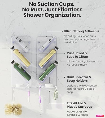 Miniatura 2 de Organizador de ducha fácil de limpiar, paquete de 2 organizadores de baño duraderos a prueba de óxido, sin ventosas, sin tornillos, estante de ducha
