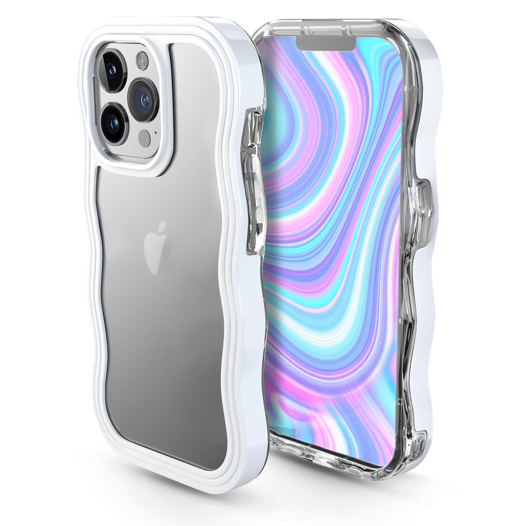 EEIEER Phone Case Compatible with iPhone 13Pro, 6.1inch Clear TPU Shockproof Protective Case for iPhone 13Pro, Ergonomic Wavy Edge Phone Cover for iPhone 13Pro-White