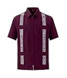 Men's Short Sleeve Cuban Guayabera Shirts Full Zip Front Mexican Hawaiian Shirt with Pocket