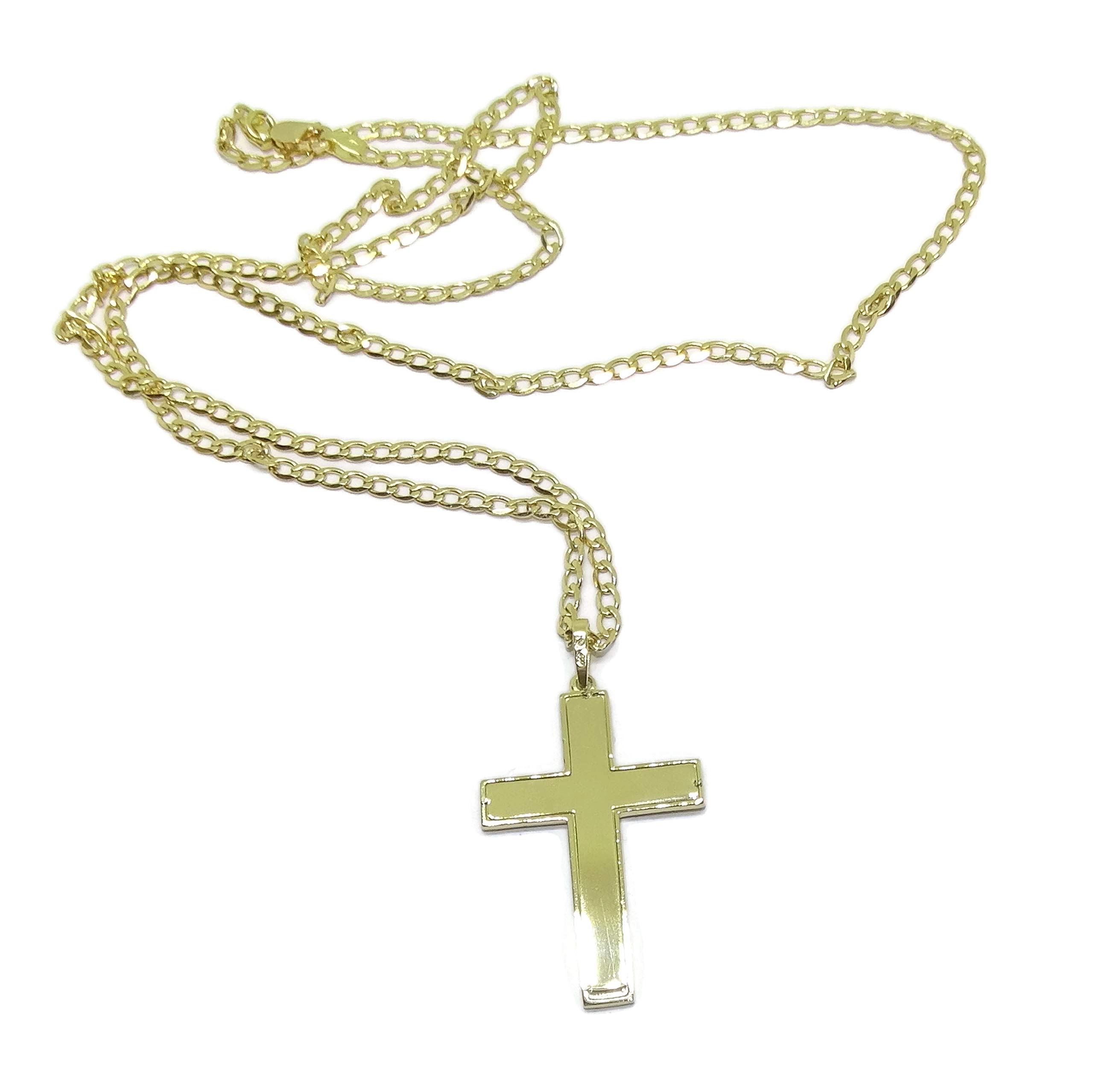 Krzyż Łaciński z 18-karatowego matowego i błyszczącego złota | Łańcuch krzyżowy i lity 18K | Naszyjnik krawężnik 60cm | biżuteria klasyczna | 8,75gr żółtego złota | religijny prezent chłopiec mężczyzna | prezent chrzest pierwsza komunia rocznica ślubu |
