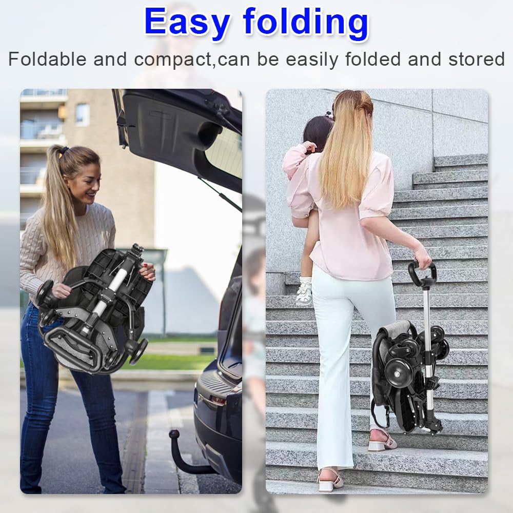 Poussette Bébé Ultra-Légère, de la Naissance à 3 Ans, Siège Réversible, Capote Anti-UV, Compacte pour Voyage et Quotidien,30 * 55 * 86.5cm (noir, pliable)