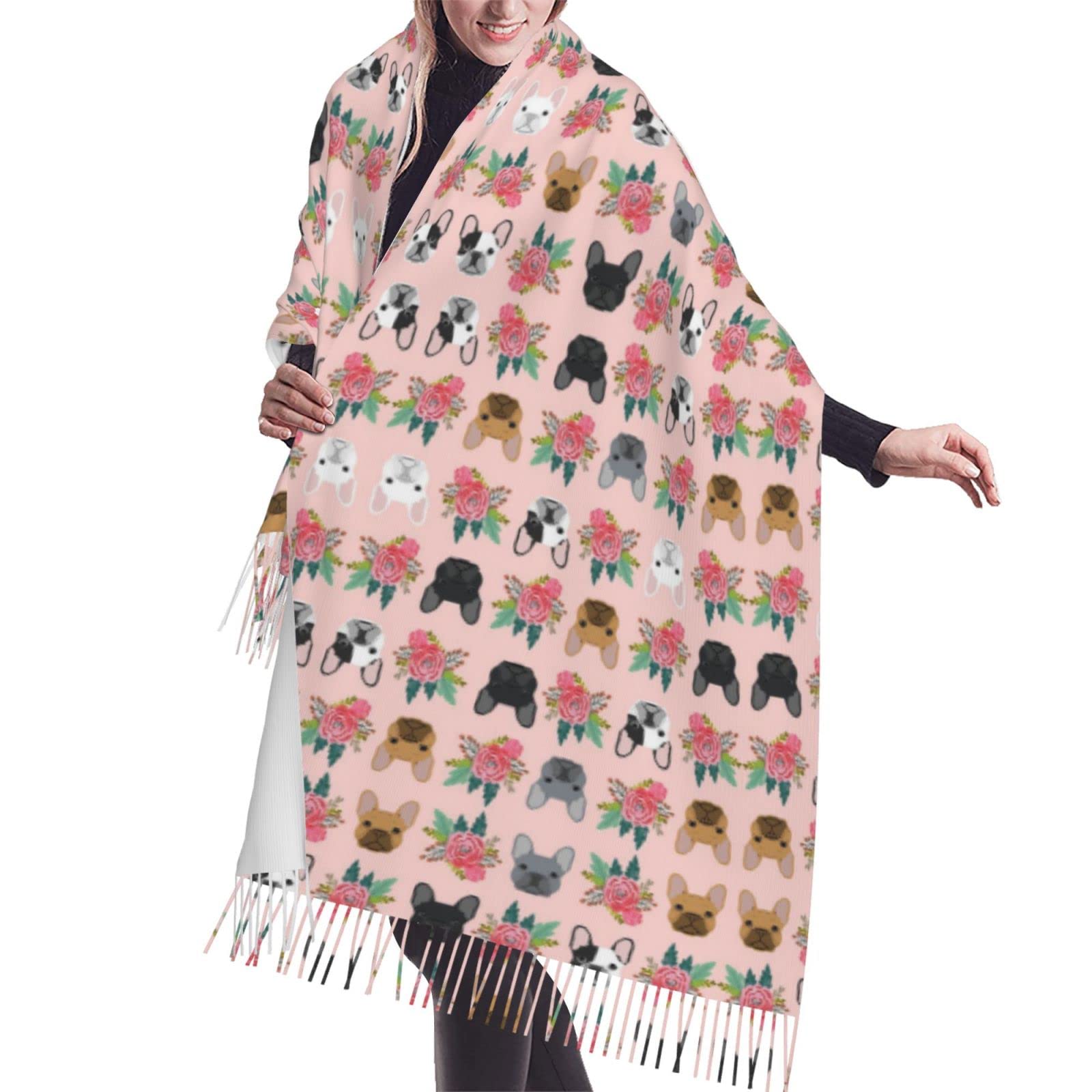 ESASAM Dog Print Stylish Cashmerette Fringed Scarf - Soft And Warm Wrap For Any Occasion
