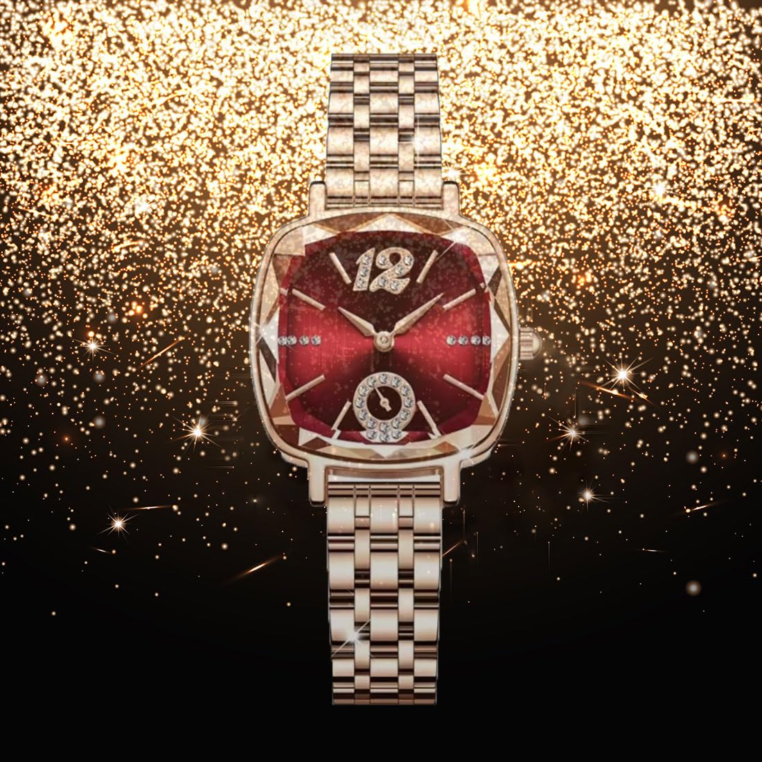 BESTKANG Reloj de cuarzo para mujer, cuadrado, color oro rosa, reloj clásico de acero