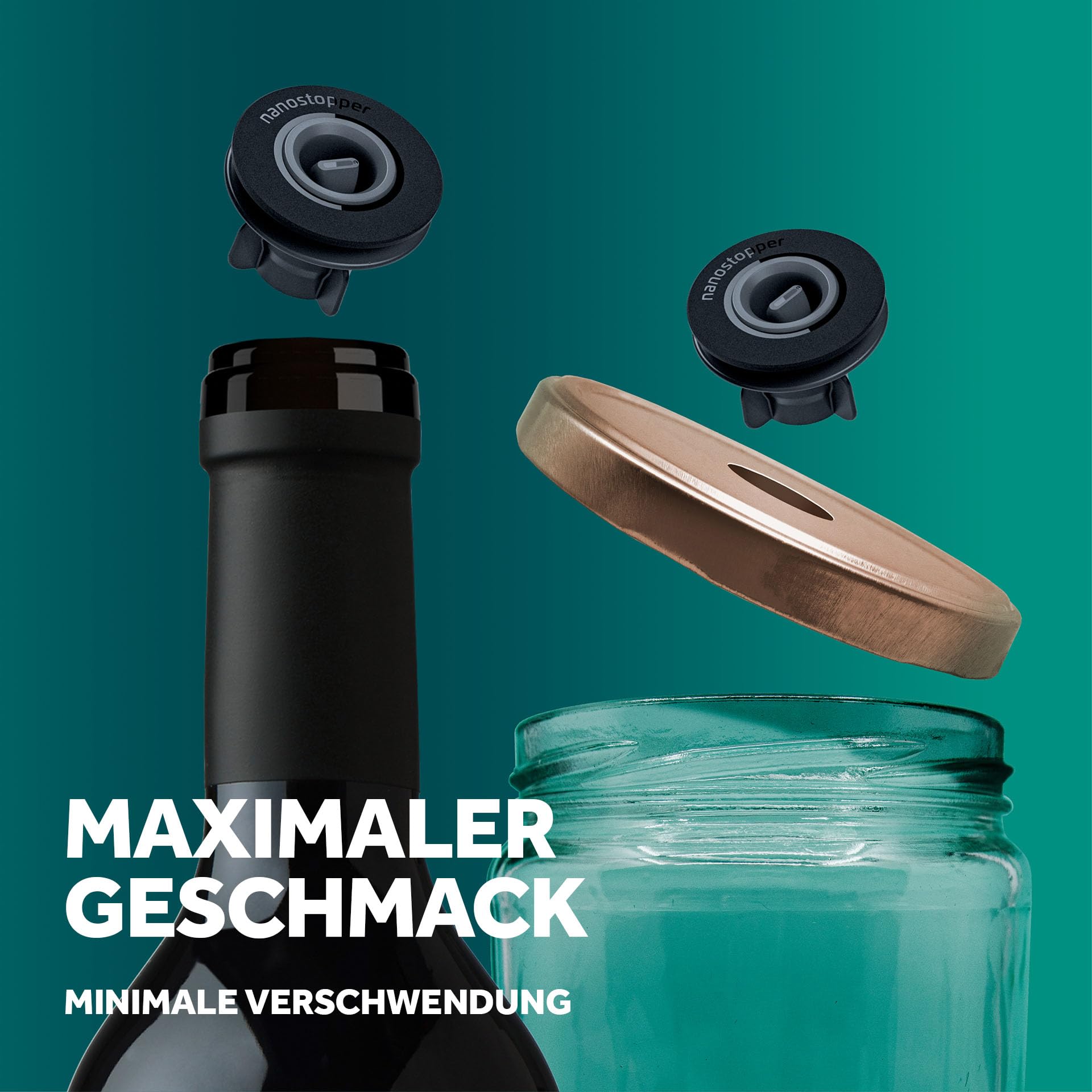 Airtender Vakuum-Pumpe Set für Flaschen & Einmachgläser – Inklusive 6 Vakuum Stopfen, Deckelstanze & Aufbewahrungsclip – Ideal für Wein & Lebensmittel, 5x längere Frische