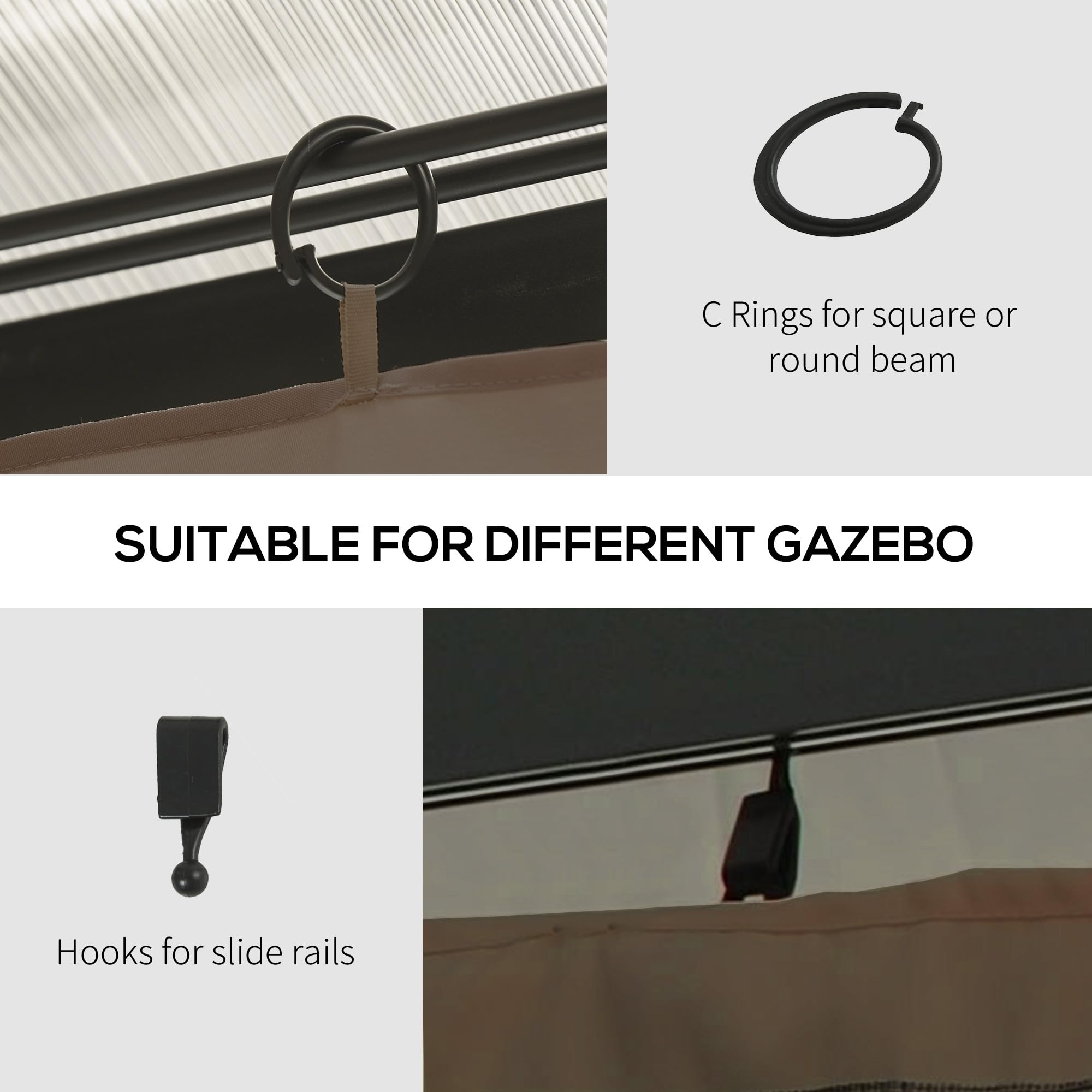 Outsunny 4er-Pack Ersatz-Vorhänge für 3x4m-Pavillon Dunkelbraun | Sichtschutz, Außenpavillon-Seitenwände, Zubehör