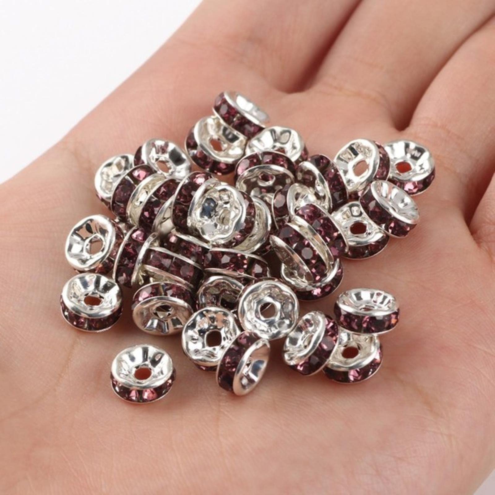 50/100PCS 6mm 8mm AB Argento Colore Quadrato Strass Cristallo Perline Distanziatori Per Creazione di Gioielli Collana Bracciale FAI DA TE-champagne-6mm 50 pz