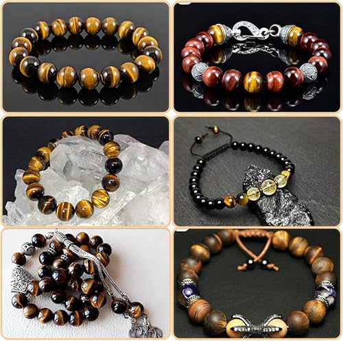 Miniatura 5 de GEM-Inside - Cuentas sueltas de ojo de tigre natural de 0.71 pulgadas (0.709 in), cuentas redondas de cristal energético para hacer joyas, 15