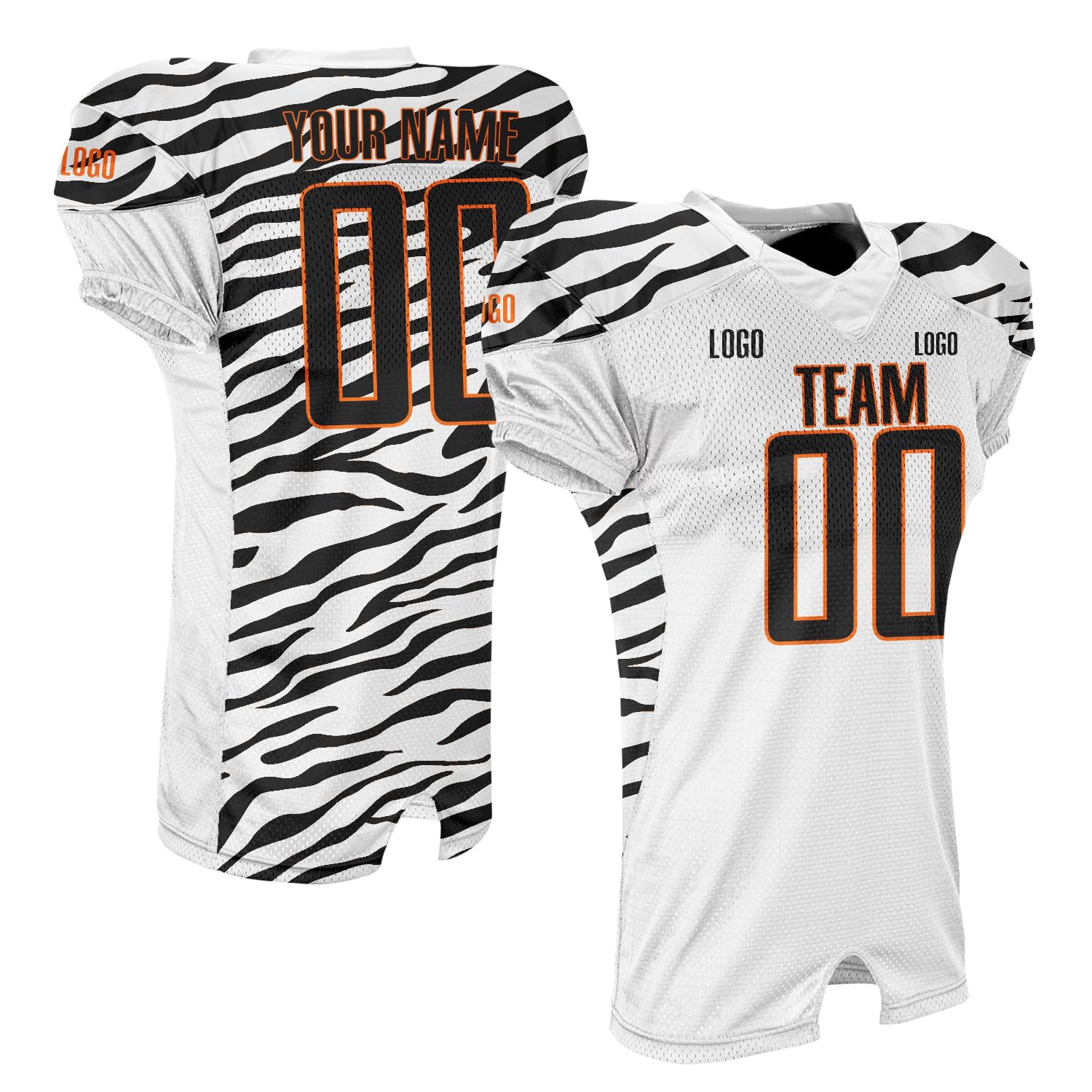 Custom Zebra-Striped Football Jersey with Name Number Logo Practice Outfit