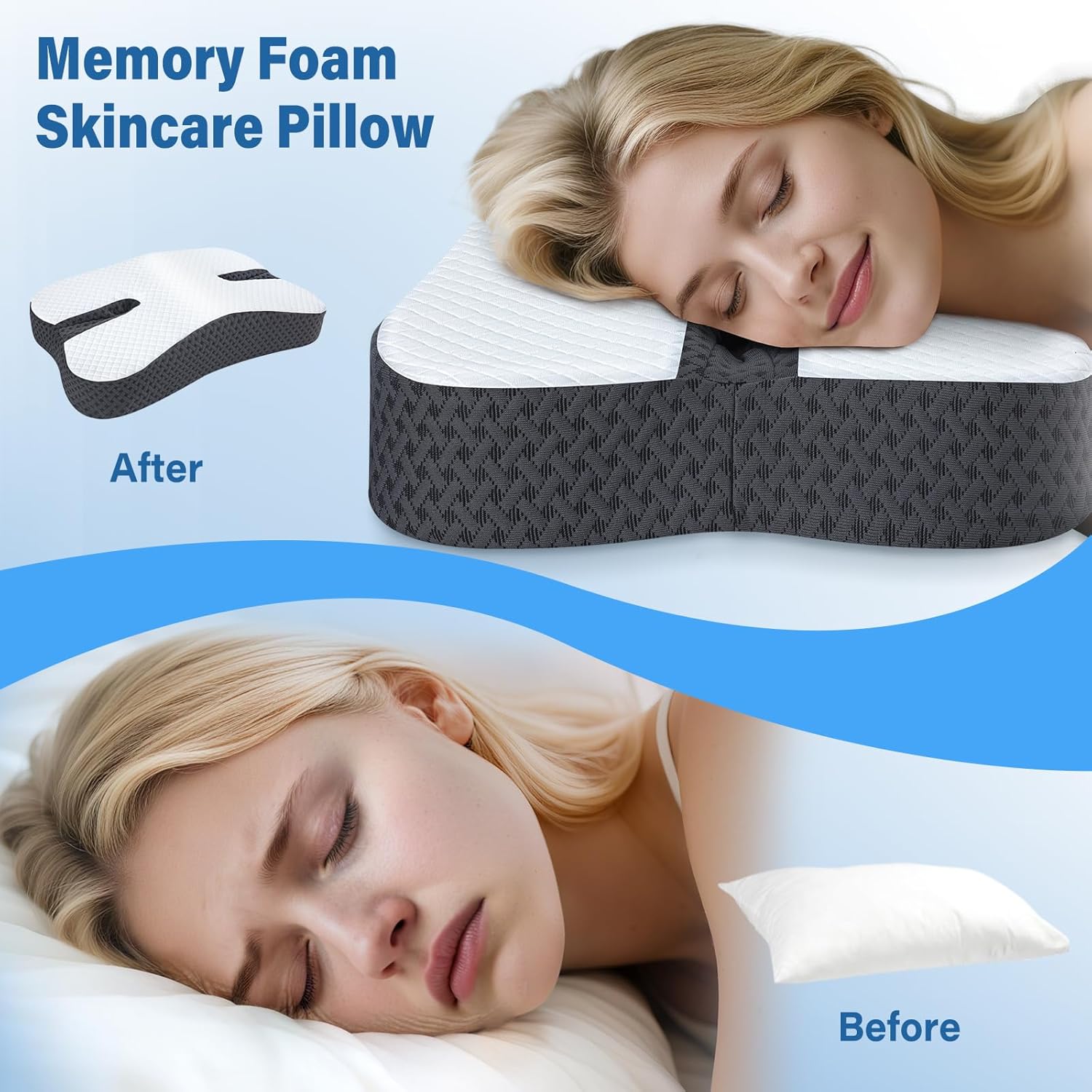 SAHEYER Anti-Snoring Pillow for Side Sleepers, Stop Snore Aid with Memory Foam, Orthopedic Pillow for Sleeper, Snoring Solution and Remedy, Anti-Snore Devices, Grey