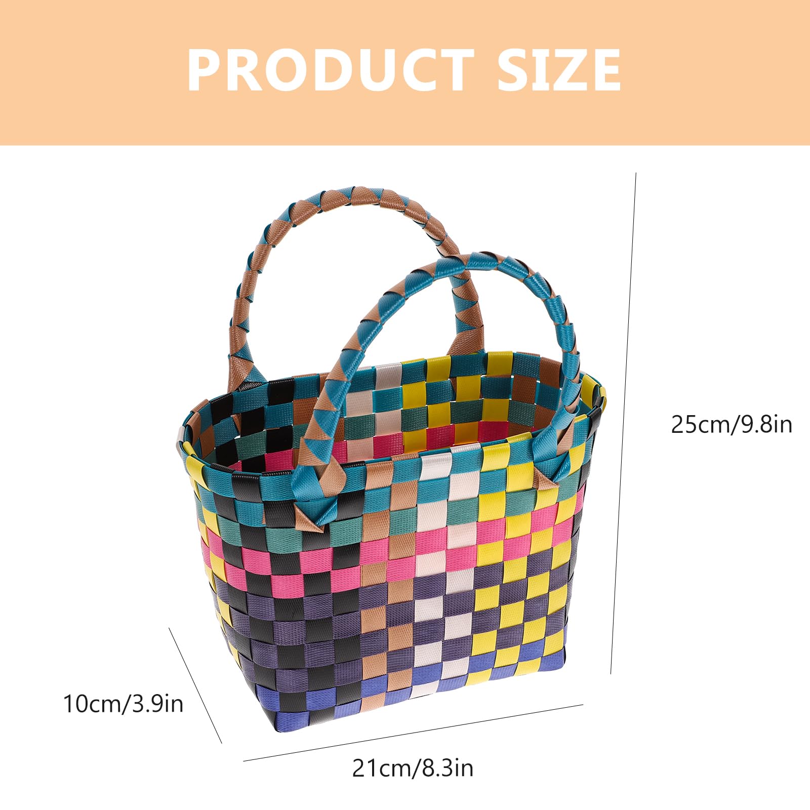 Cabilock Tote and Beach Handle Basket Outdoor Colored Picnic Capacity Storage Grocery Wicker Home Bag Handles Reusable Large Travel Gathering Container Shower with Fruit