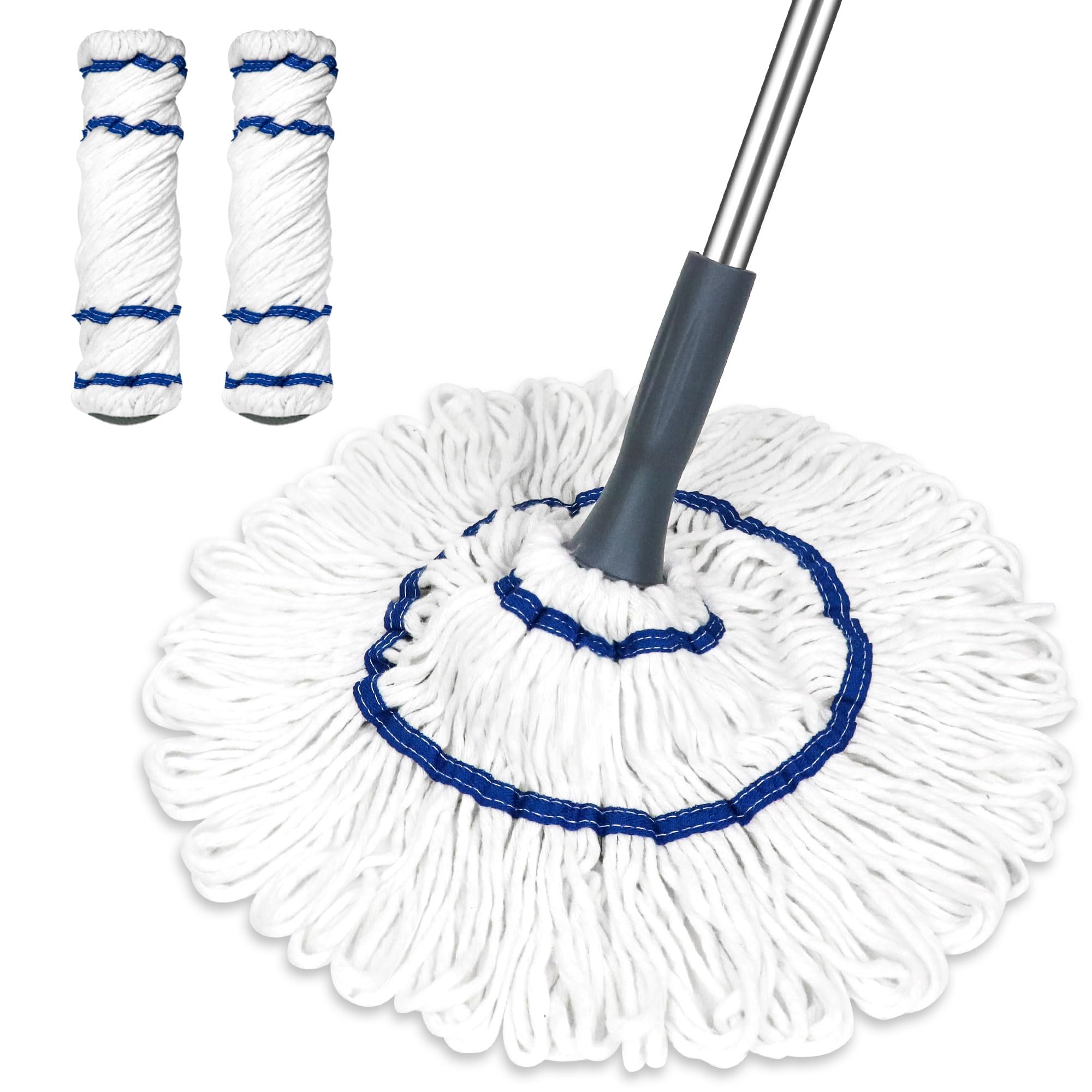 self-wringing twist mop cotton rotating dry amp wet mops with 2 reusable heads for floor cleaning kitchen bathroom hardwood vinyl tile laminate household office white style 2