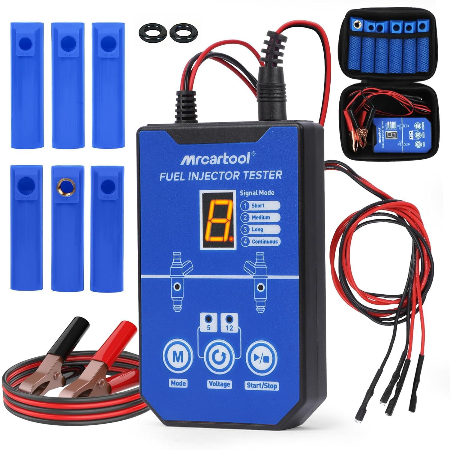MRCARTOOL - Comprobador de inyectores de combustible para coche, 12 V, con 6 boquillas para inyectores EFI GDI de 5 V, 12 V, 8 modos de impulso, kit de limpieza, doble potencia, cable de 1 m