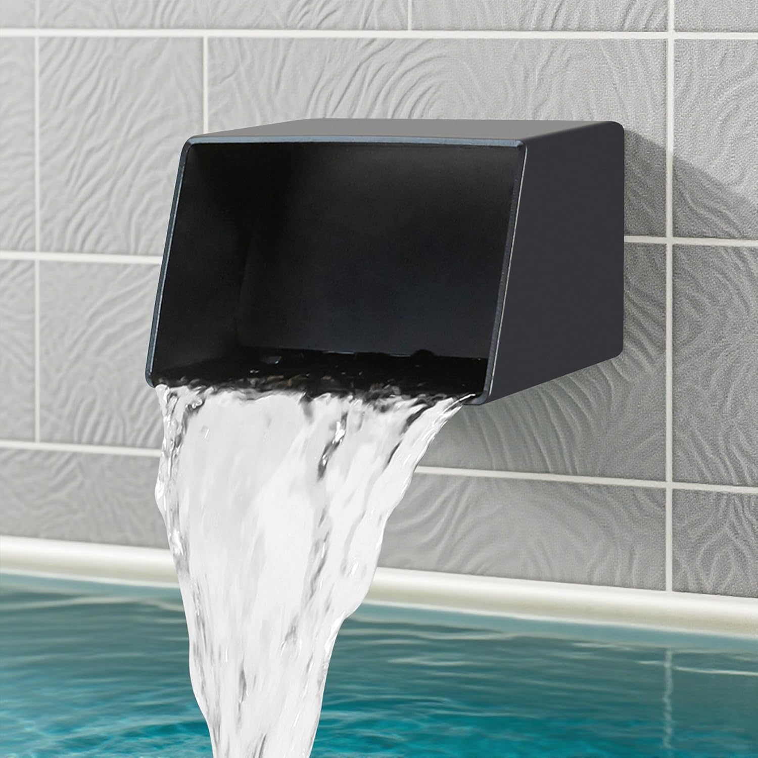 6" Square Waterfall Spout - Premium 316 Stainless Steel Scupper Spillway - Outdoor Water Spout for Pools, Ponds, Fountains & Water Walls (Black)