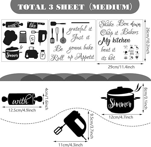 Miniatura 3 de Seajan 4 calcomanías de pared de cocina, citas de cocina, calcomanías de pared con letras divertidas de vinilo, divertidos utensilios, calcomanías