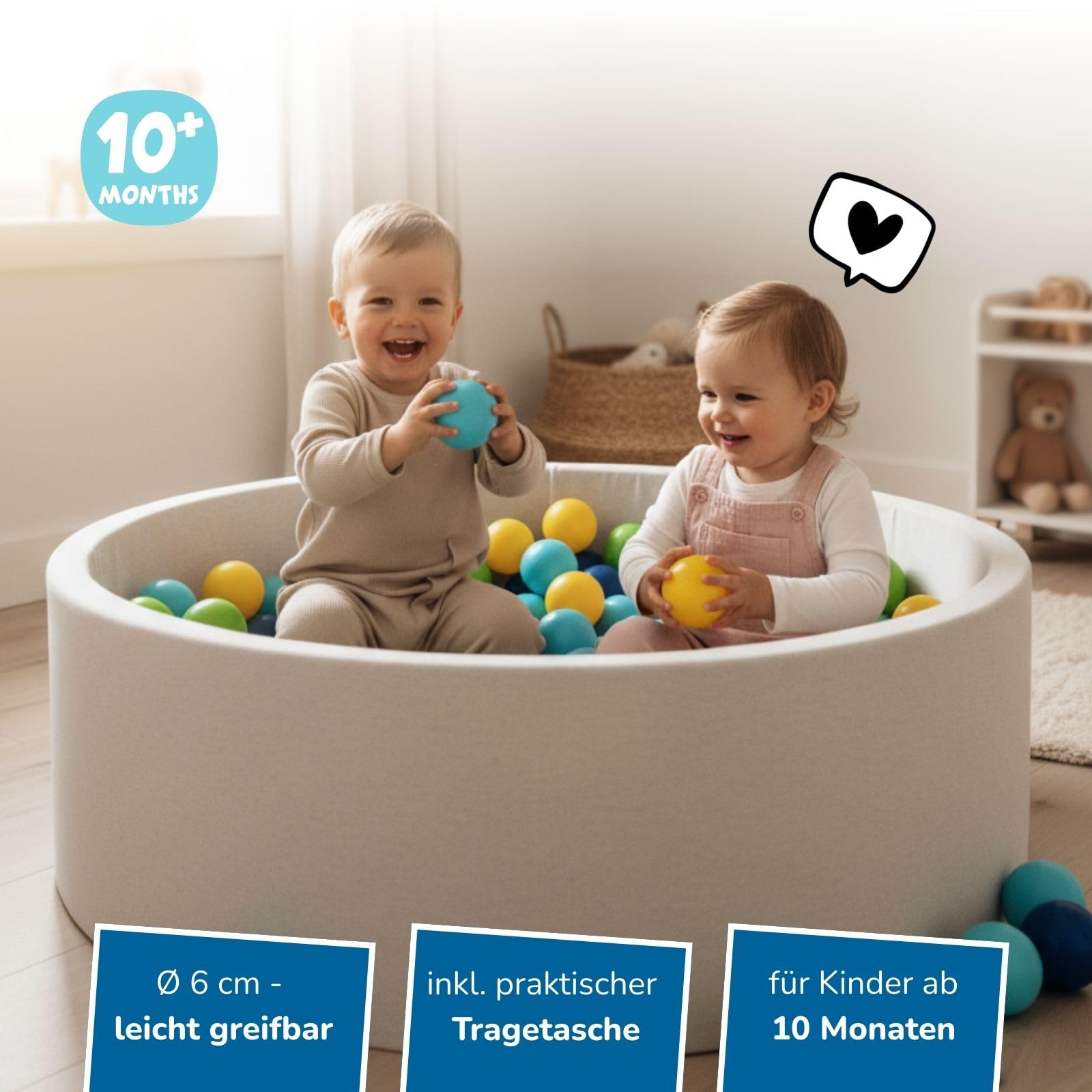 alldoro 60382 100 palline per piscina di palline in plastica, ognuna di 6 cm di diametro, colorate, per bambini, inclusa borsa di trasporto in rete