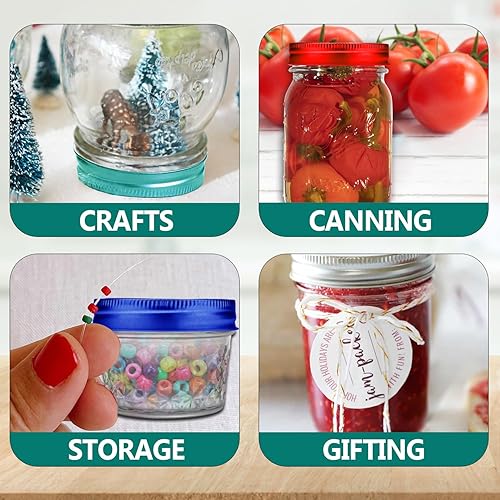 Miniatura 7 de Tapas y bandas para tarros de masón de boca regular que se adaptan a bolas, Kerr y más para conservas y almacenamiento (48 tapas, 12 bandas