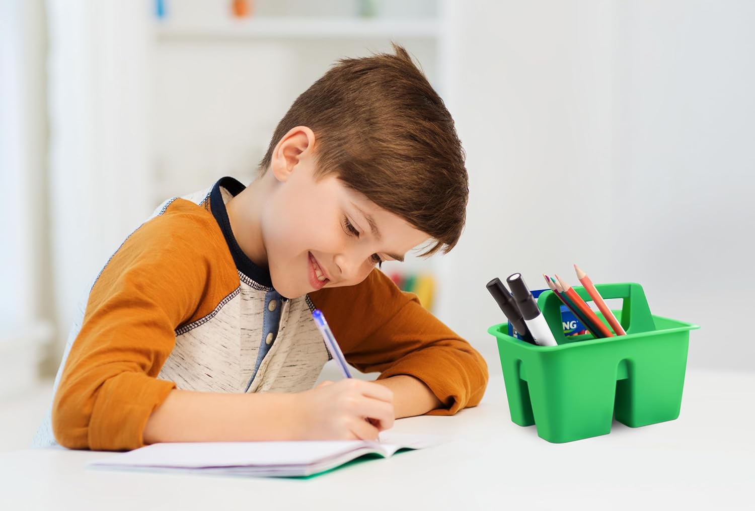 Storex Mini Classroom Caddy, Multipurpose Classroom Organizer with Handle, Green, 12-Pack (01064U12C)