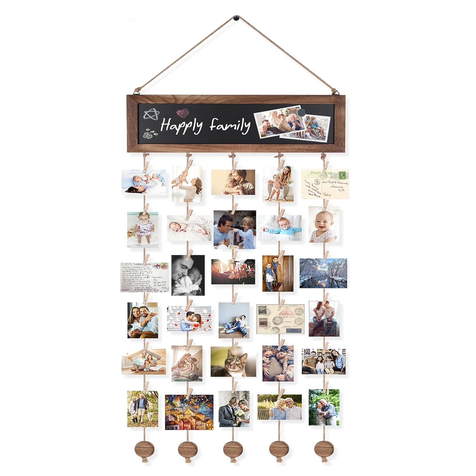 ANTOLE Picture Frames Collage Photo Hanging Display Picture Board Wood Rustic Frames for Wall Decor and Dorm Room Decor with Blackboard and 30 Clips