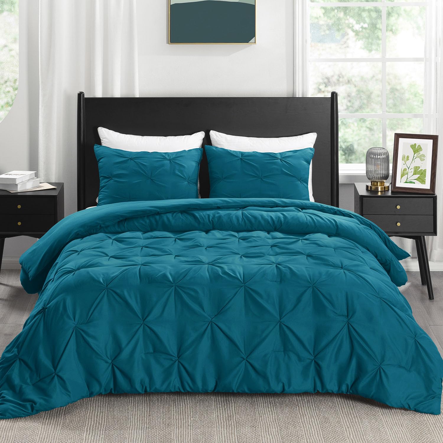 Amazon.com: downluxe Pintuck Queen Comforter Set with 2 Pillow