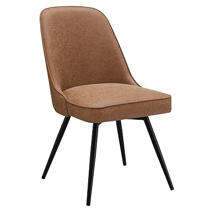 OSP Home Furnishings Martel Swivel Chair with Padded Seat and Black Legs for Dining or Home Office Use, Sand Brown Faux Leather