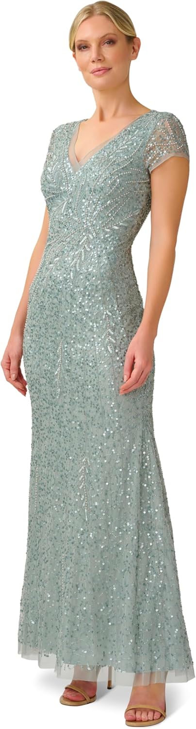Adrianna Papell Womens Beaded Mermaid GownSpecial Occasion Dress