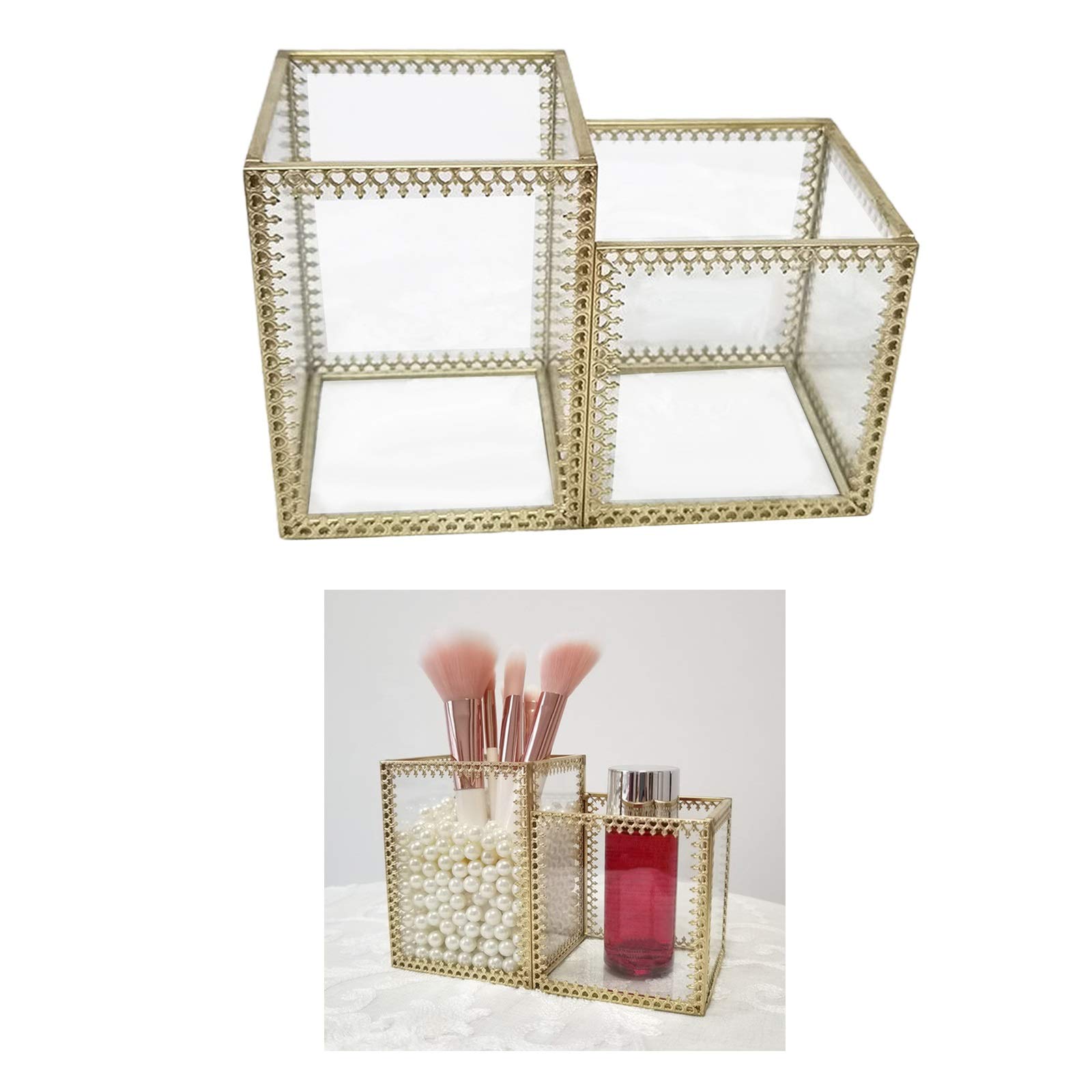 Organisateur Maquillage Boîte de rangement cosmétique Cadre doré Catégorie de rangement de bureau Lipstick Verre Bijoux Classification Storage Maquillage Makep Brosse Porte-organisateur Rangement Maqu