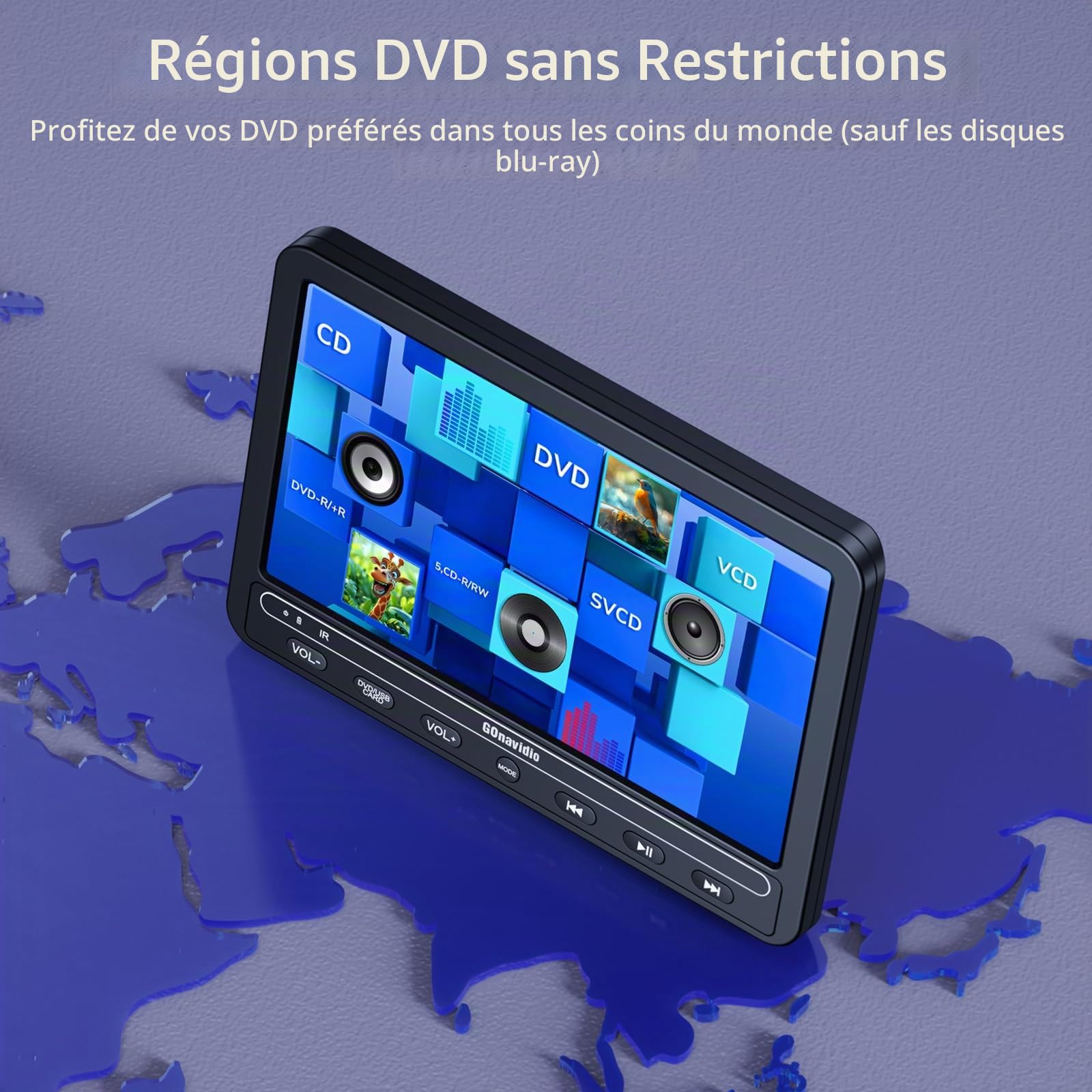 GOnavidio Lecteur DVD Portable 10,5 Pouces avec HDMI Input, 2 écrans avec 5 Heures de Batterie Rechargeable,Lecteur DVD Voiture, ecran de Voiture pour Enfant, Support USB/SD (1)