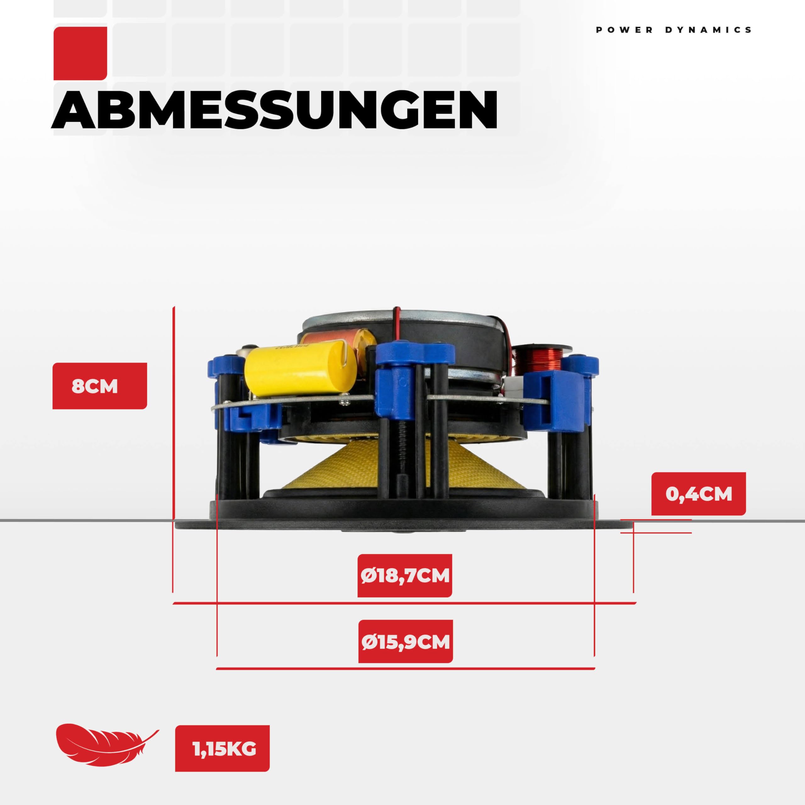 Power Dynamics KVCS5 Deckenlautsprecher 40 Watt – 5,25" 2-Wege Einbaulautsprecher Decke – Weiß – HiFi Klang, Low Profile Design, Magnetgitter, 8 Ohm – Einbaulautsprecher für Wohnräume & Gewerbe, 186mm