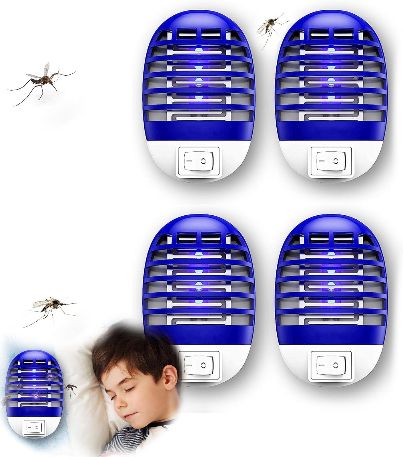 Bug Zapper Indoor, Electronic Fly Trap Insect Killer, Mosquitoes Killer Mosquito Zapper with Blue Lights for Living Room, Home, Kitchen, Bedroom, Baby Room, Office (EU Plug) (4 Pcs)