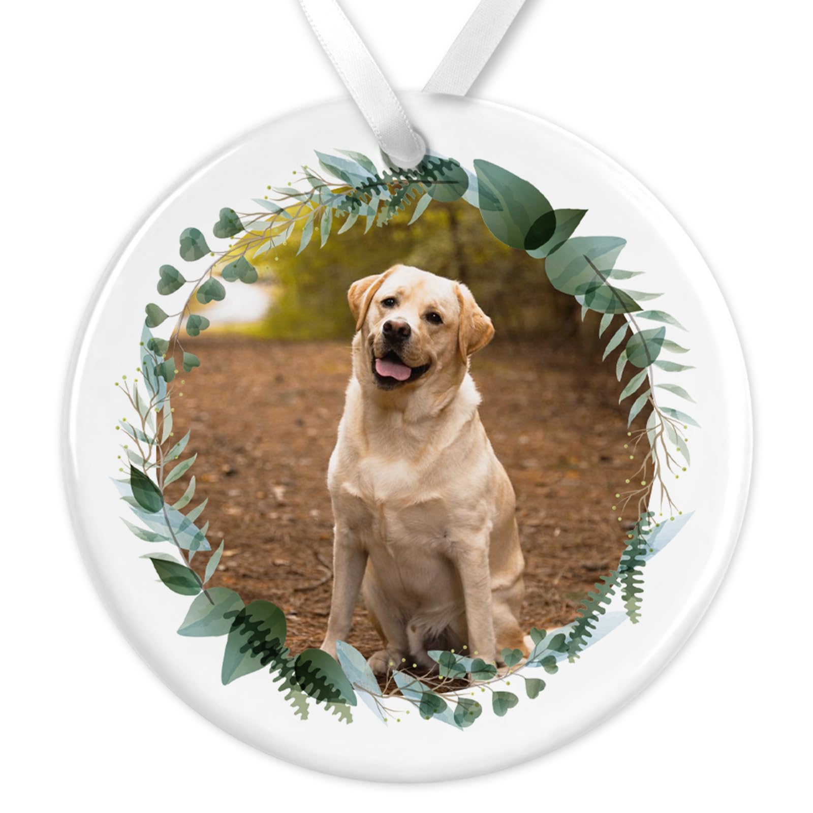 Dog Memorial Christmas Bauble | Pet Memory Ornament | Cat Memorial Keepsake Bauble | Pet Loss Christmas Baubles | Pet Loss Gift (Floral Wreath Photo)