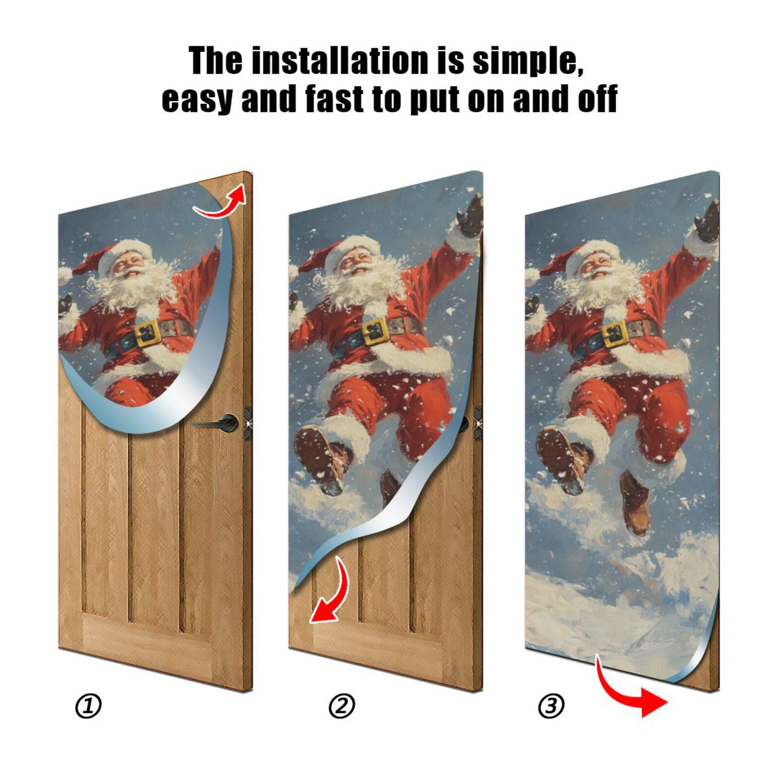 FLildon Santa Claus Snowy Christmas Door Cover Decoration, Party Accessory Porch Decor for Festive Ornament Room Door Covers 35 x 79 Inch