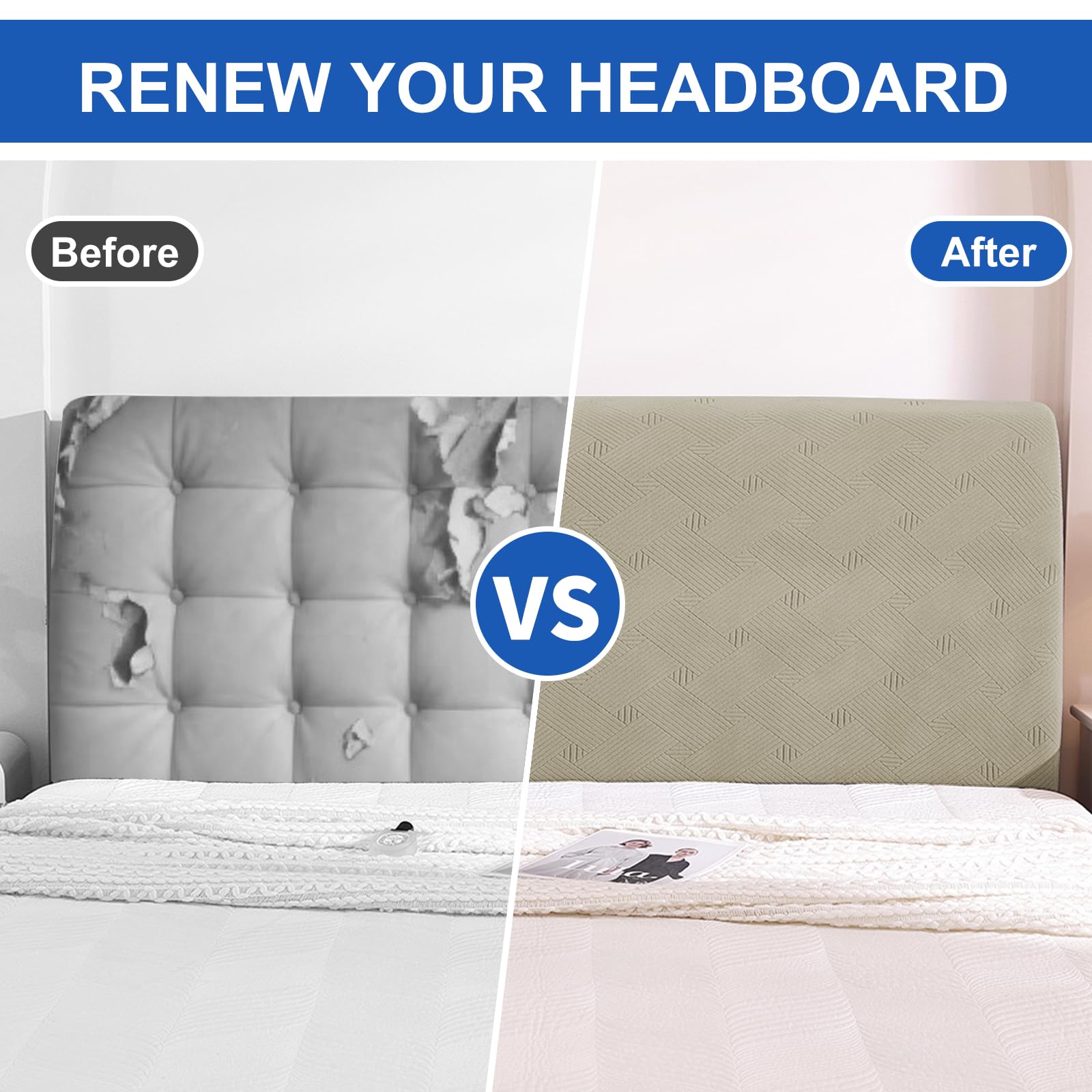Ystyle Pokrowiec Na Zagłówek Łóżka, Odporny Na Kurz Headboard Slipcover, Rozciągliwy Pyłoszczelny Pokrowiec Ochronny Do Sypialni, Ochrona Pleców Do Deski Rozdzielczej (150CM, Khaki)