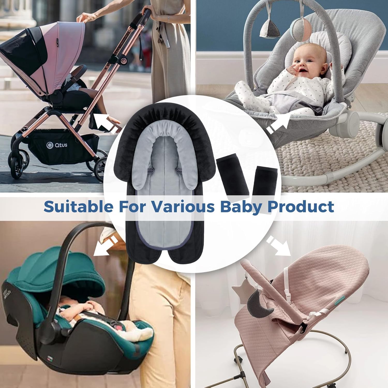 INFANZIA Ensemble de housses de soutien et sangles pour nouveau-né et tout-petit - Coussins de siège de voiture extra doux, parfaits pour les sièges auto, poussettes, balançoires, velours doux