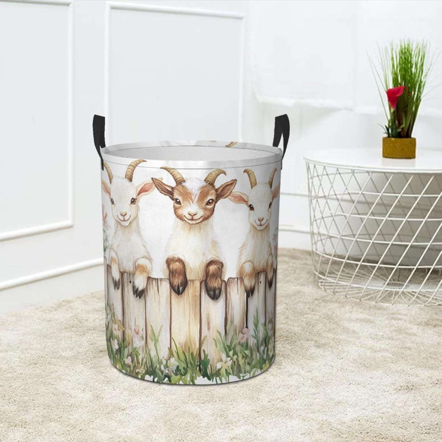 Cute Goats Laundry Basket Animal Foldable Laundry Hamper with Handles Clothes Storage Bin for Household Bedroom Bathroom Dorms 17.3"x13.6"
