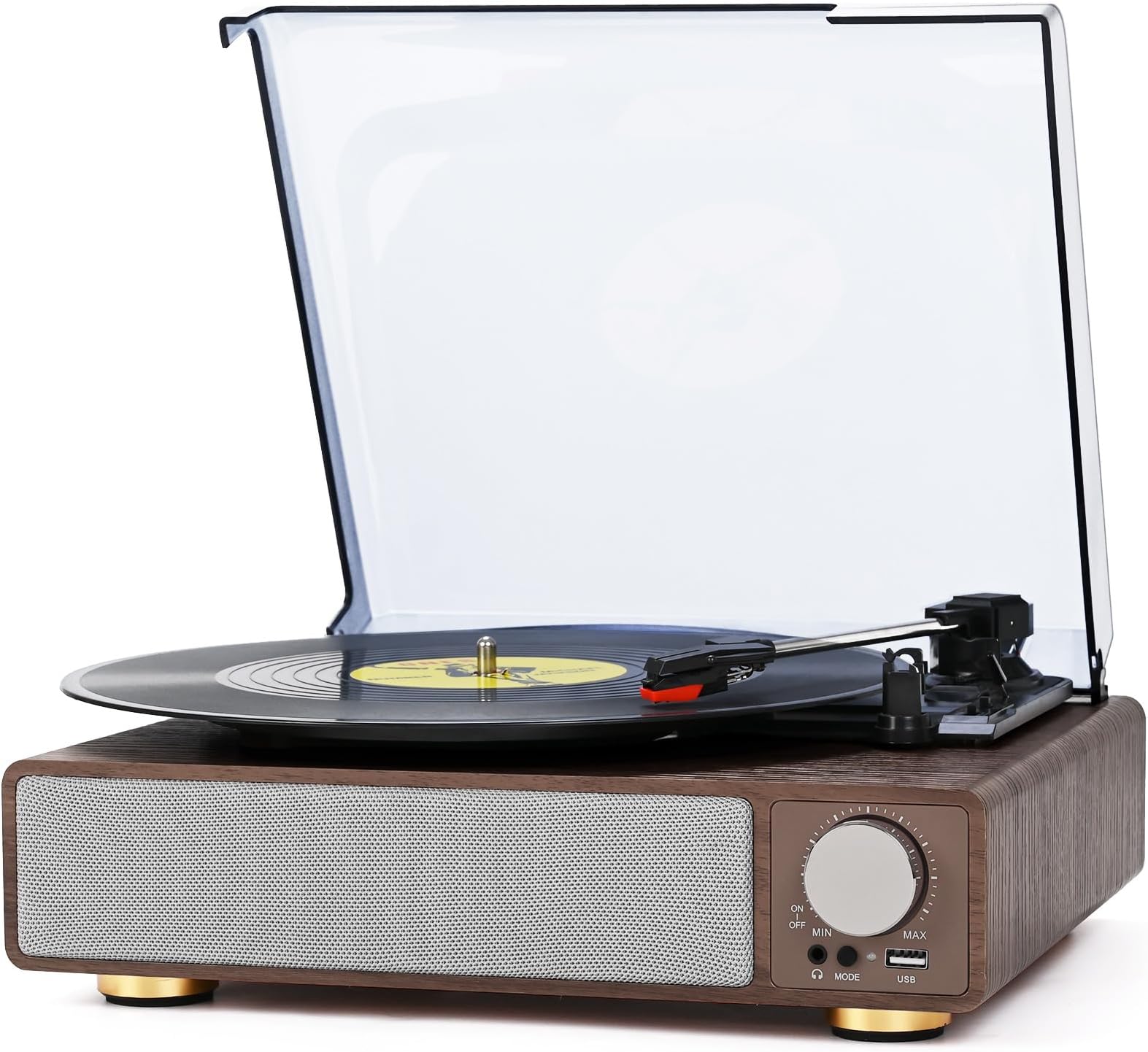 Vinyl Record Player Turntable,Built-in Bluetooth & 2 Stereo Speakers,Record Player 3 Speed 3 Size Turntables for Vinyl Records,Headphone,Auto Stop,RCA Line (Brown)