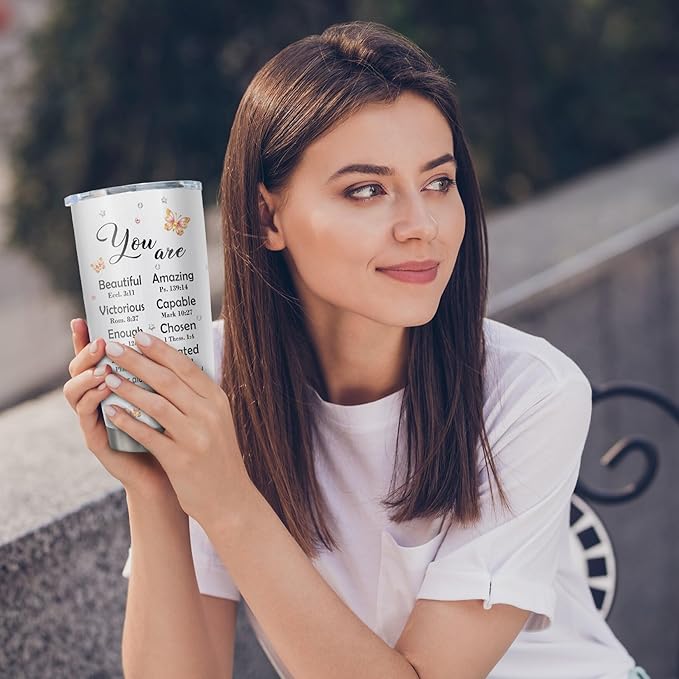 Christian Gifts for Women Tumbler - 20oz Religious, Baptism & Confirmation Gift Cup with Bible Verse/Scripture 1PC