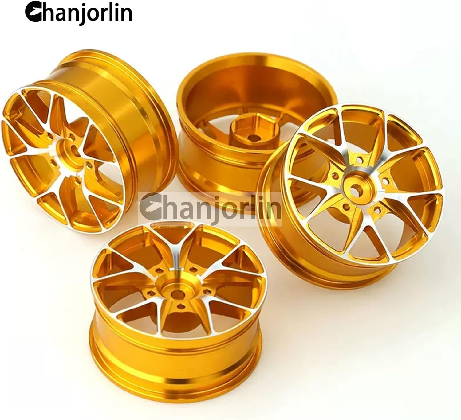 1/10 On Road Drift Wheels Rims Hex 12mm RC Aluminum Alloy Rally Racing Hubs for 1:10 Scale Touring Street Car Tires Tamiya TT01 TT02 HSP 2S 3S Brushless HPI KYOSHO XV02 XV01 4PCS (Gold)