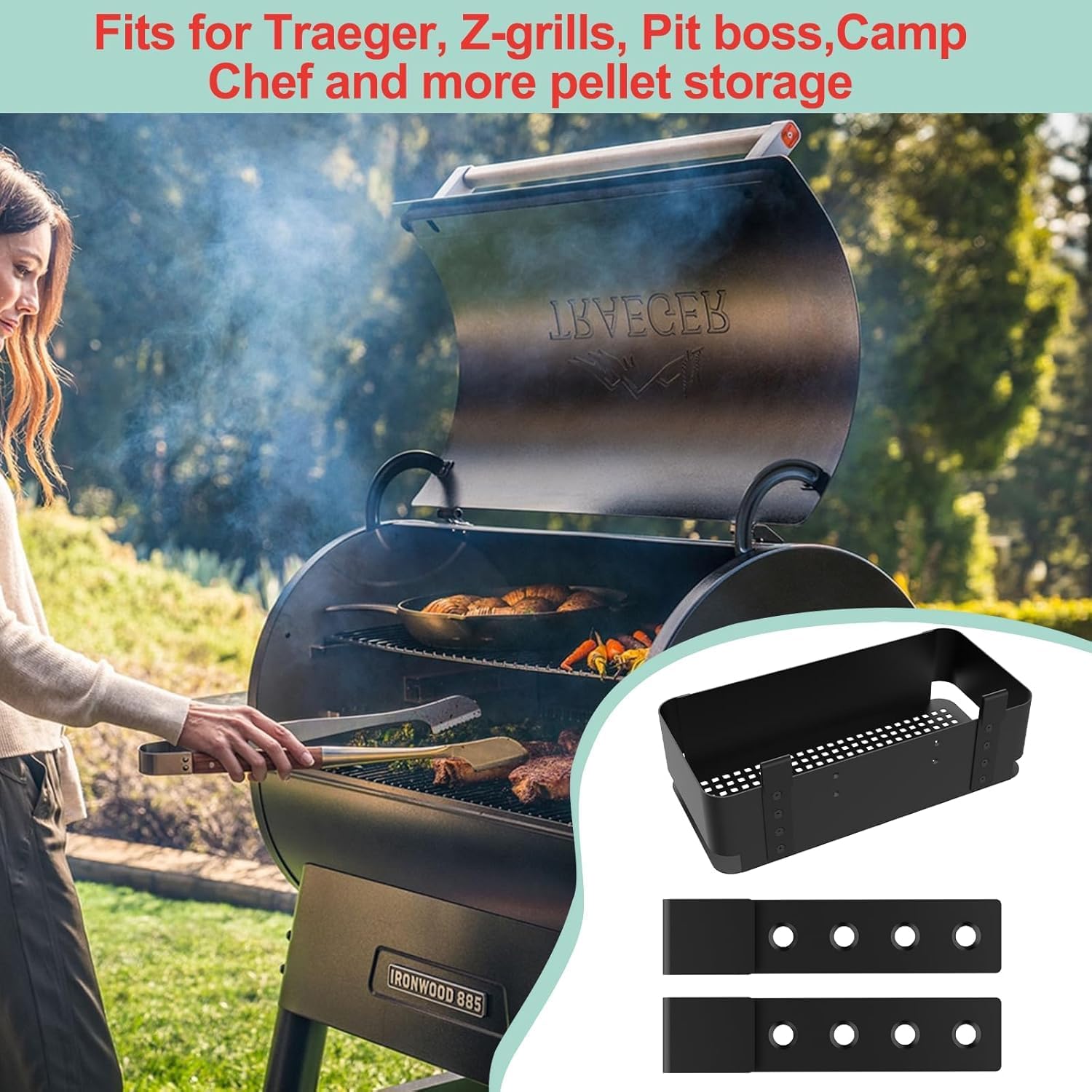 P.A.L. Pop and Lock Accessories for Traeger Flatrock Ironwood Timberline, Timberline XL Ironwood XL, Rail Storage Bin & Hooks for Ironwood 885,Pro 34/22 Series,Pit Boss,Z-grills Containers Accessories