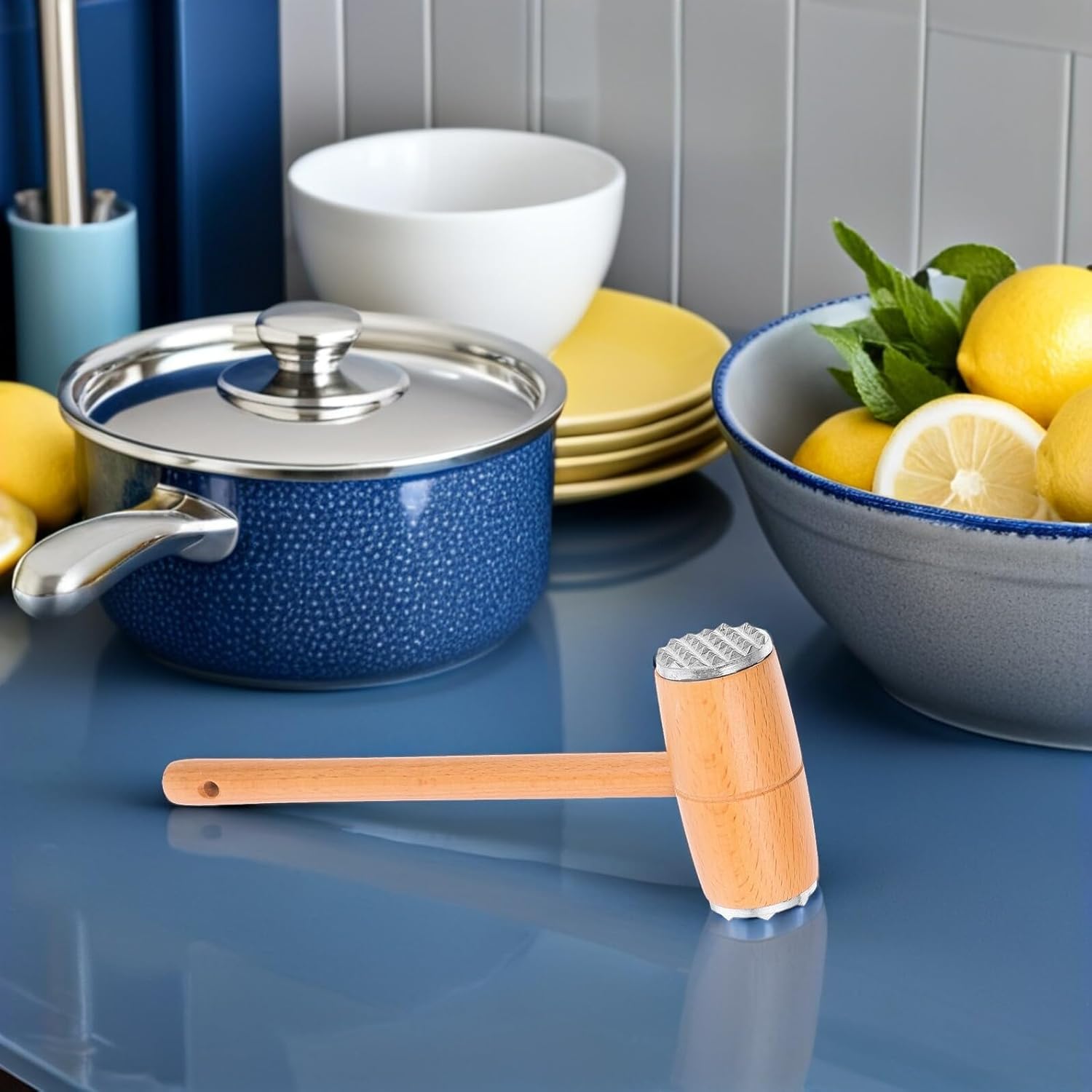 Ciieeo 2pcs Wood Handle Meat Tenderizer Mallet Heavy Duty Kitchen Pounder for Steak Beef Chicken Poultry Tenderizing Cooking Tool